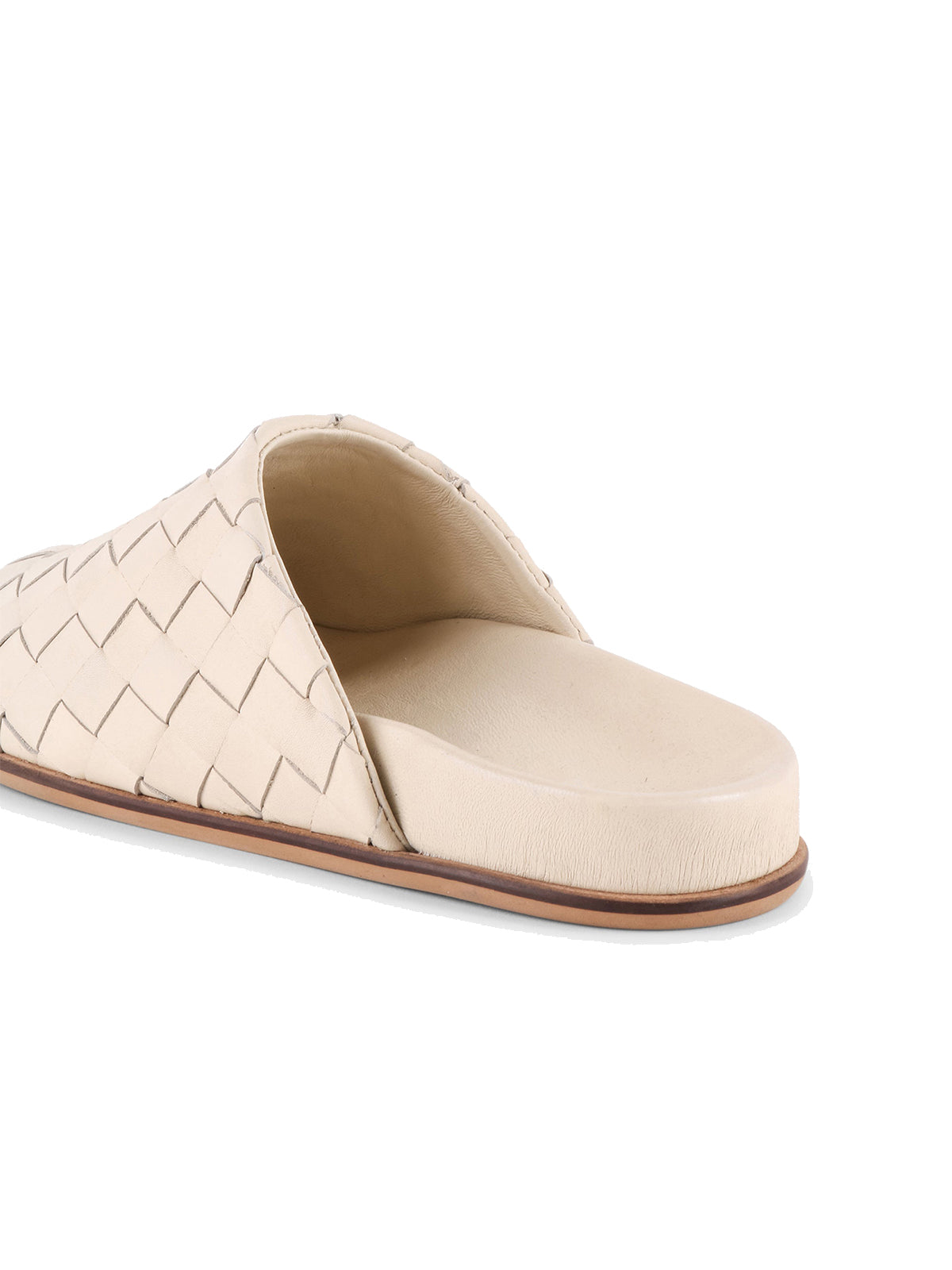 Cream Woven Vegan Leather Square-Toe Backless Slip-On Chic Flats