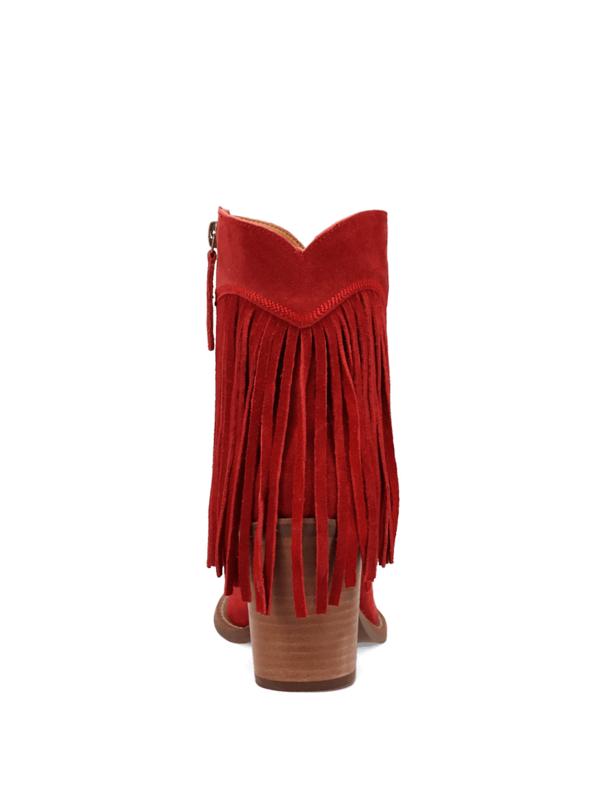 Red Faux Suede Snip-Toe Back Fringe Full-Zip Ankle Cowgirl Boots