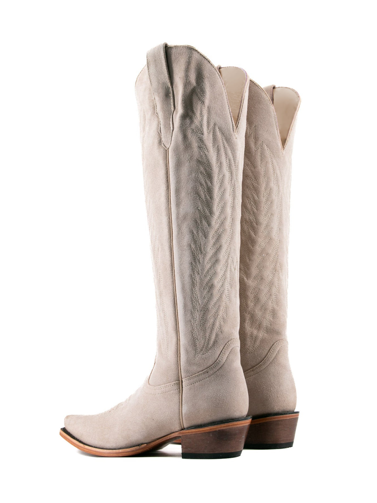 Faux Suede Snip-Toe Half-Zip Embroidery Knee High Tall Cowgirl Boots - Camel