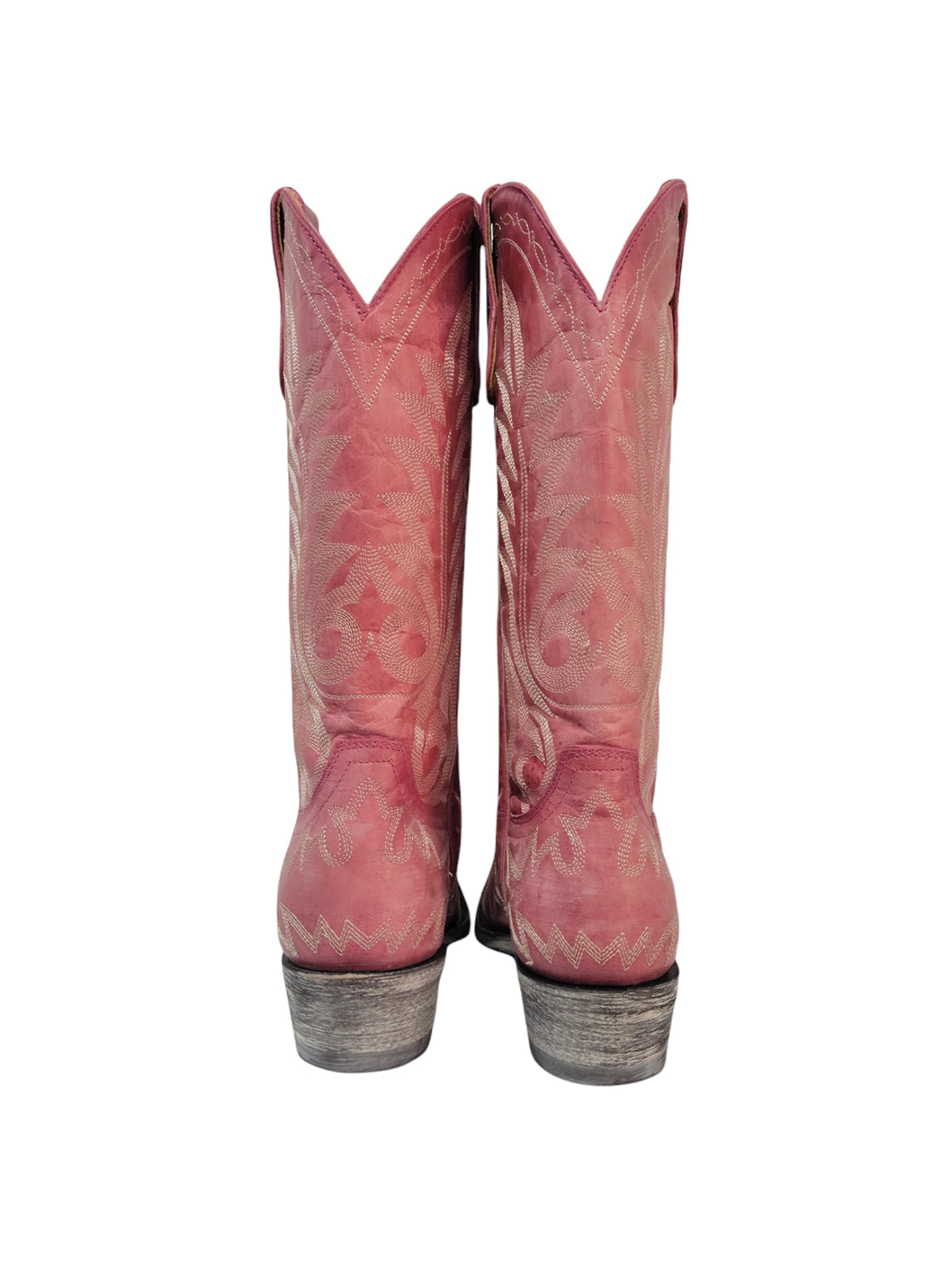 Chic Embroidery Snip-Toe Classic Mid Calf Cowgirl Boots - Dark Pink