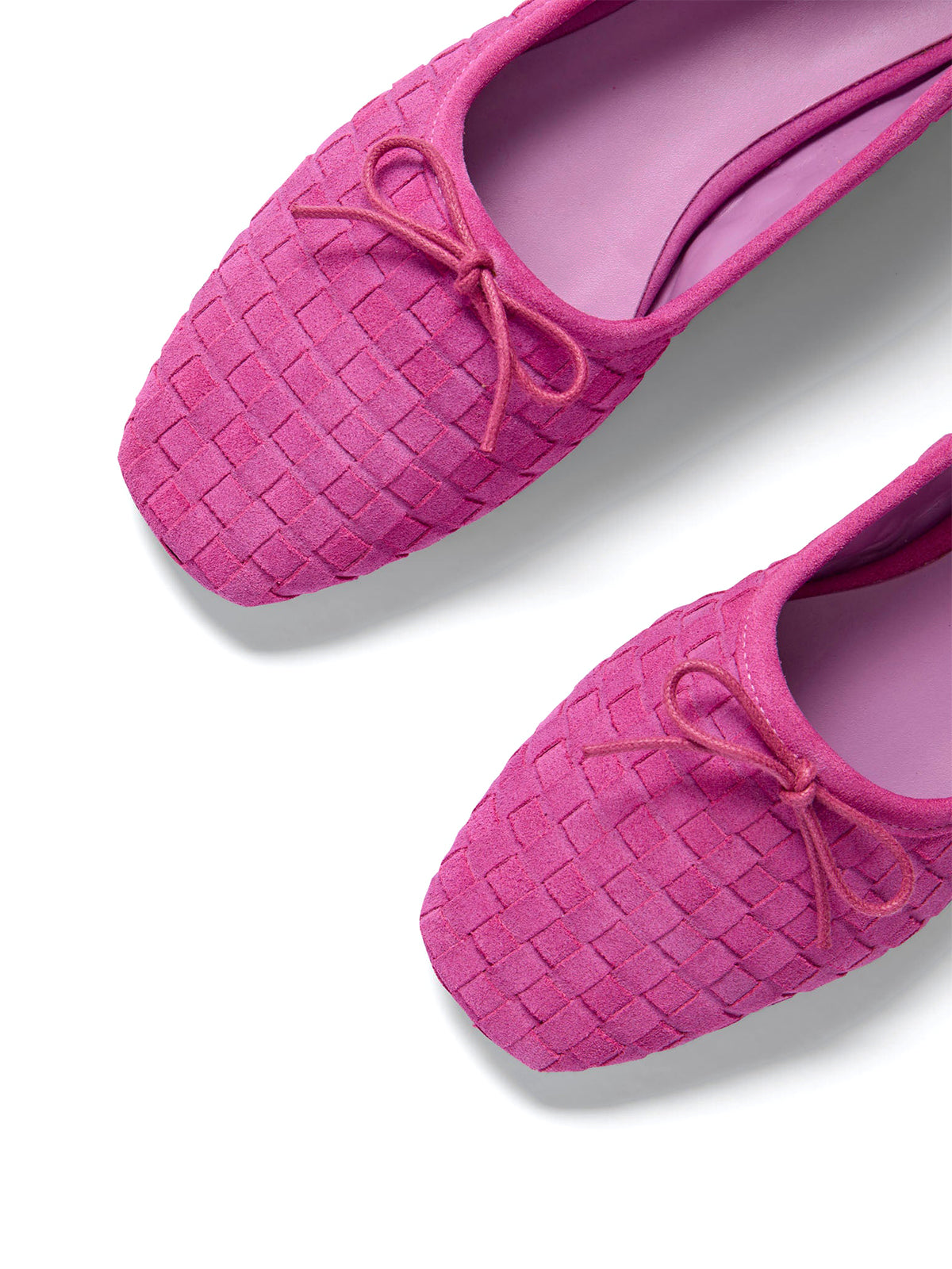 Magenta Woven Faux Suede Square-Toe Front Bow Ballet Flats
