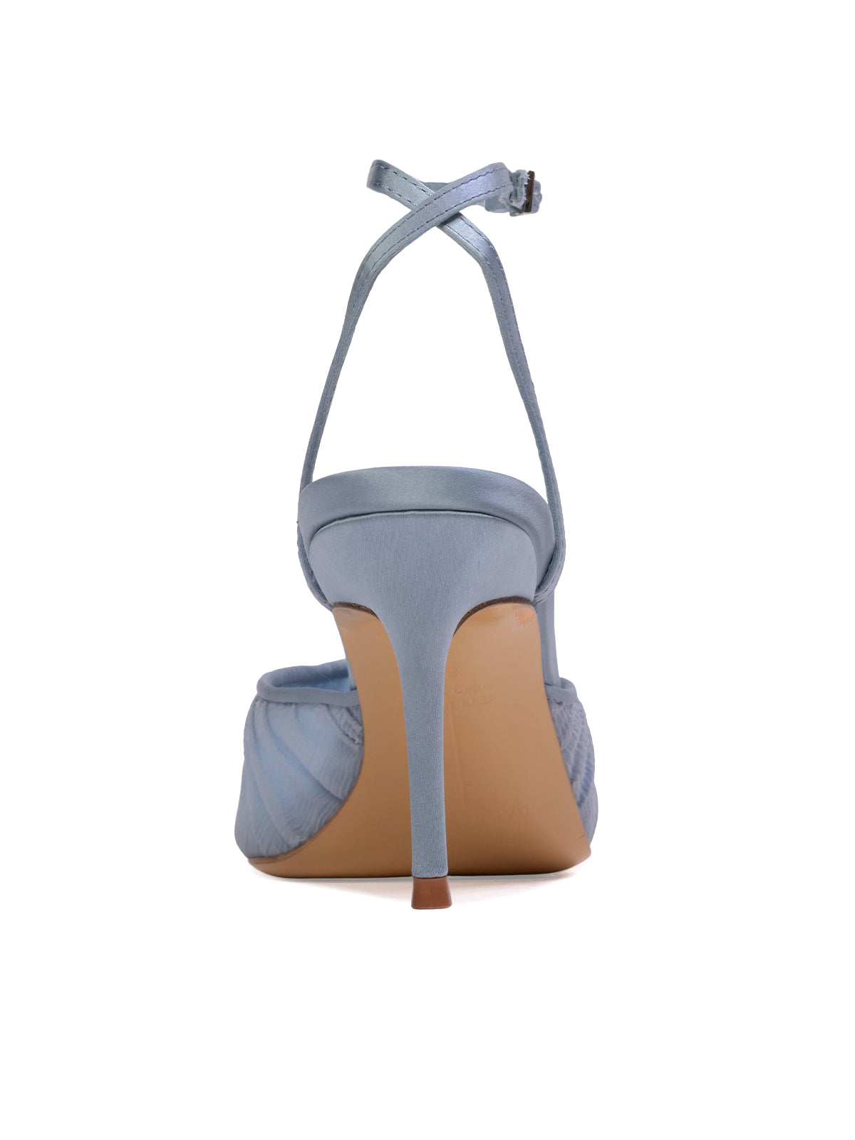 Blue Satin And Mesh Pointed-Toe Classic Ankle Strap High Heels