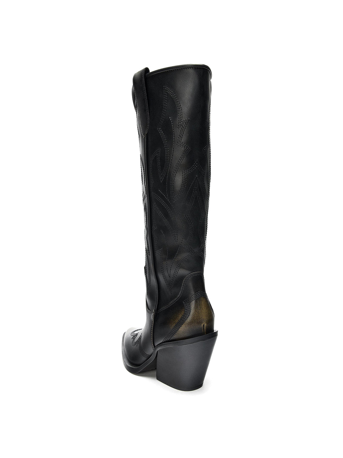 Black Pointed-Toe Classic Embroidery Chic Wide Calf Knee High Cowgirl Boots