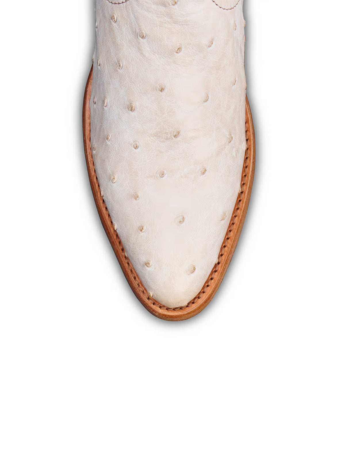 Contrast Sand And White Ostrich Print Almond-Toe Embroidery Mid Calf Cowgirl Boots