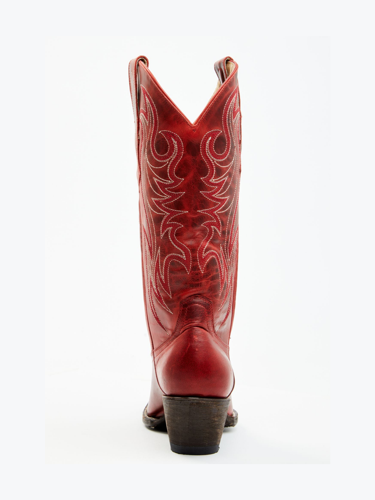 Distressed Red Snip-Toe Embroidery Mid Calf Western Boots