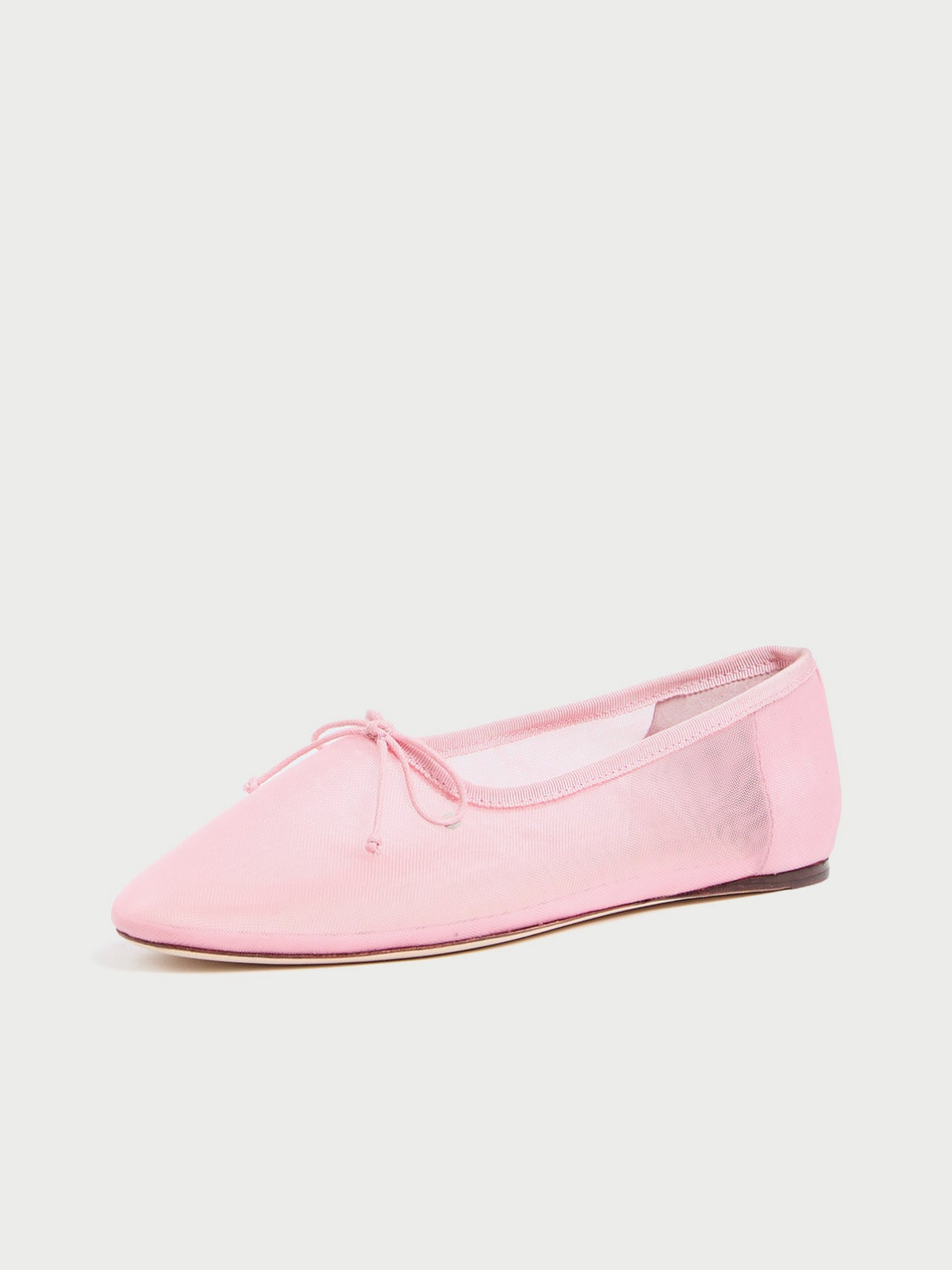 Pink Mesh Super Cute Bow Ballet Flats With Almond Toe