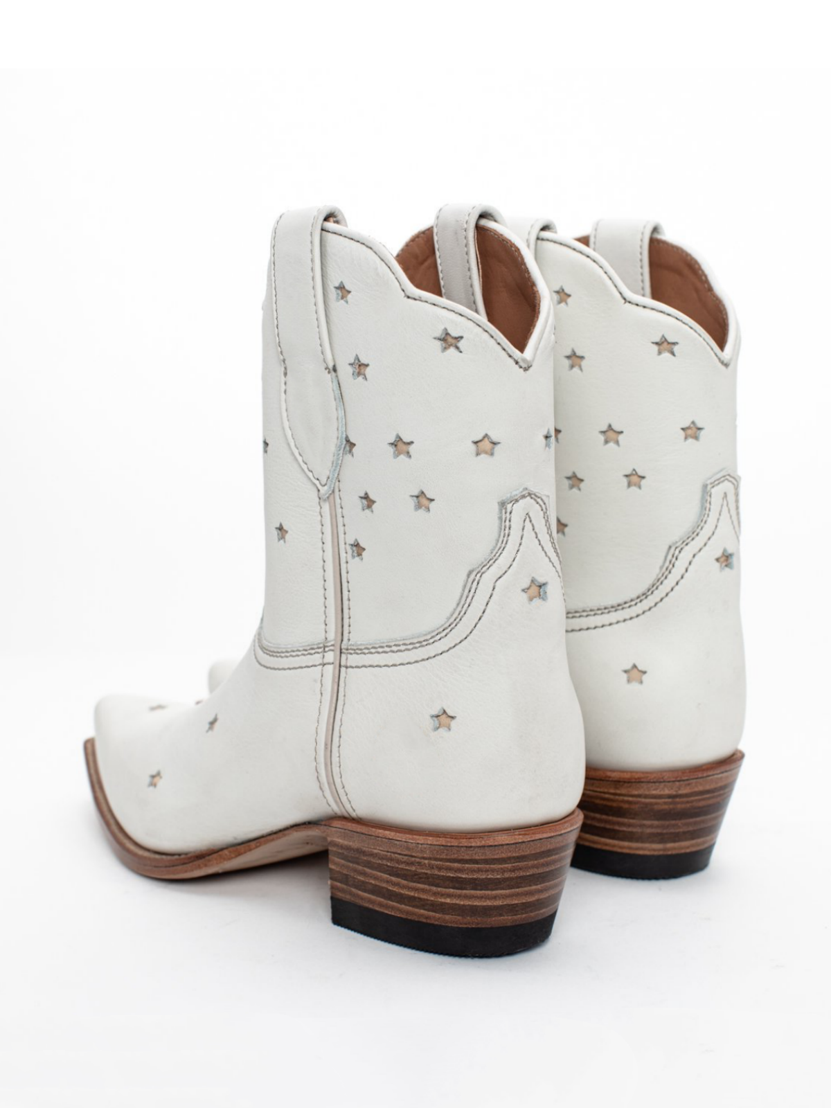 White Snip-Toe Little Star Inlay Wide Mid Calf Cowgirl Boots