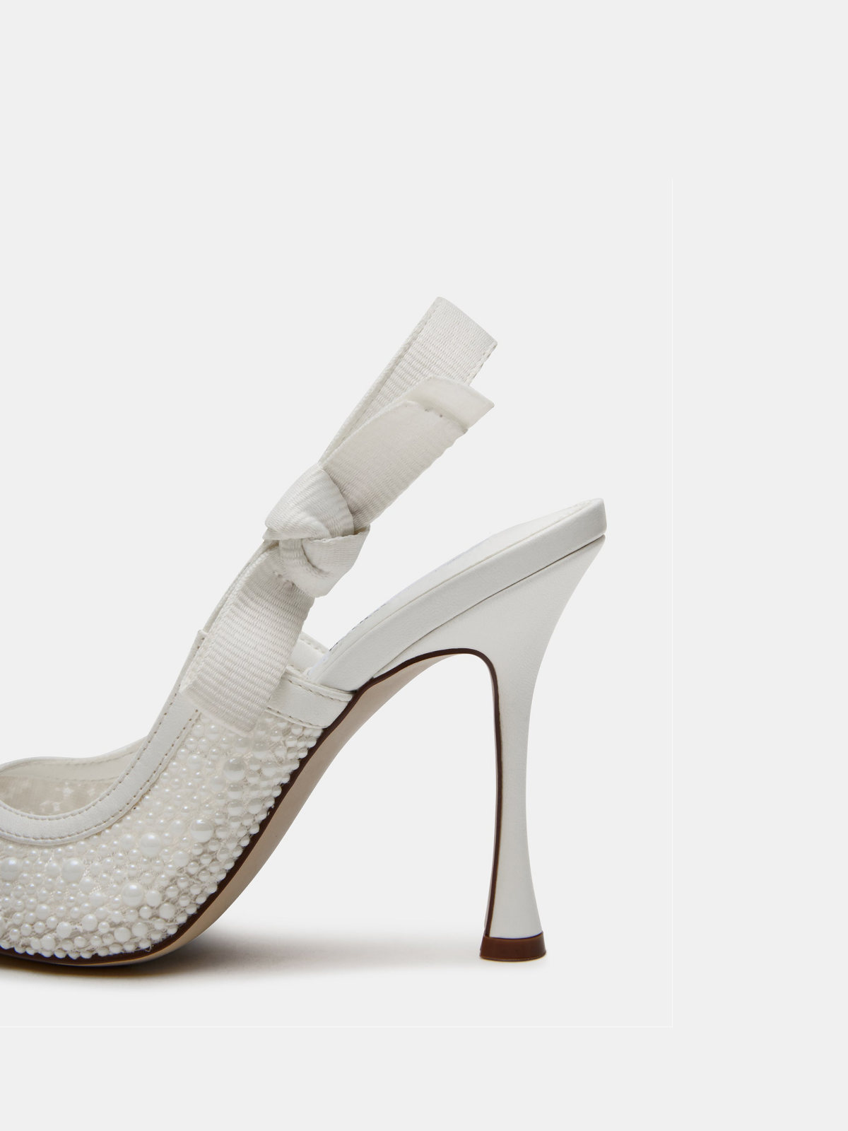 White Mesh With Pearl Pointed-Toe Slingback Pump High Heels