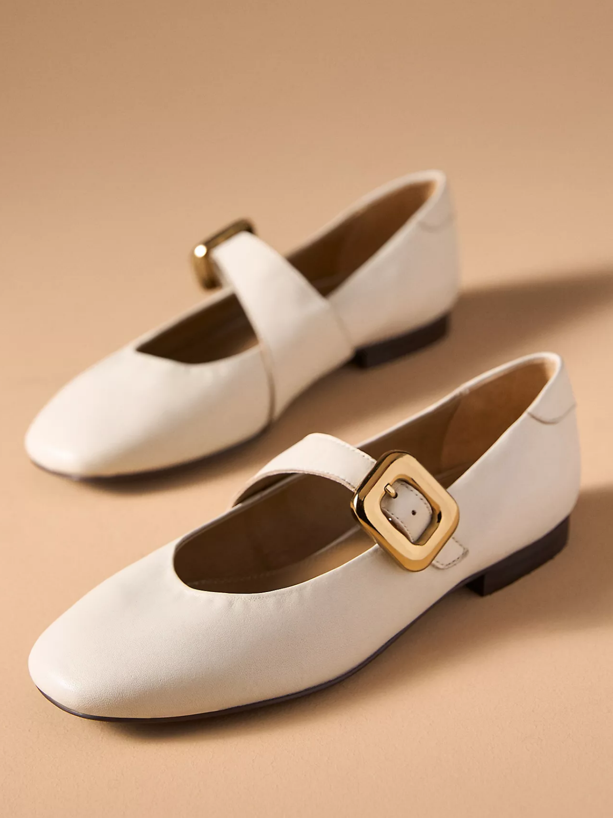 Ivory Square-Toe Ballet Wide Bridge Strap Flats – Fuchsia Boots