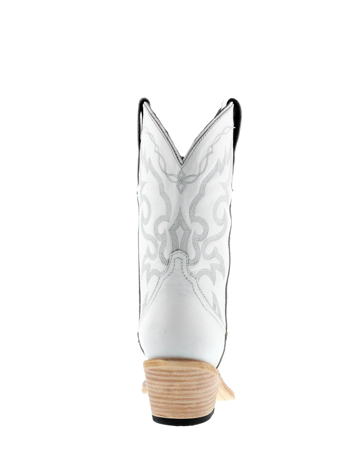 Embroidery Almond-Toe Wide Mid Calf Cowgirl Boots - White