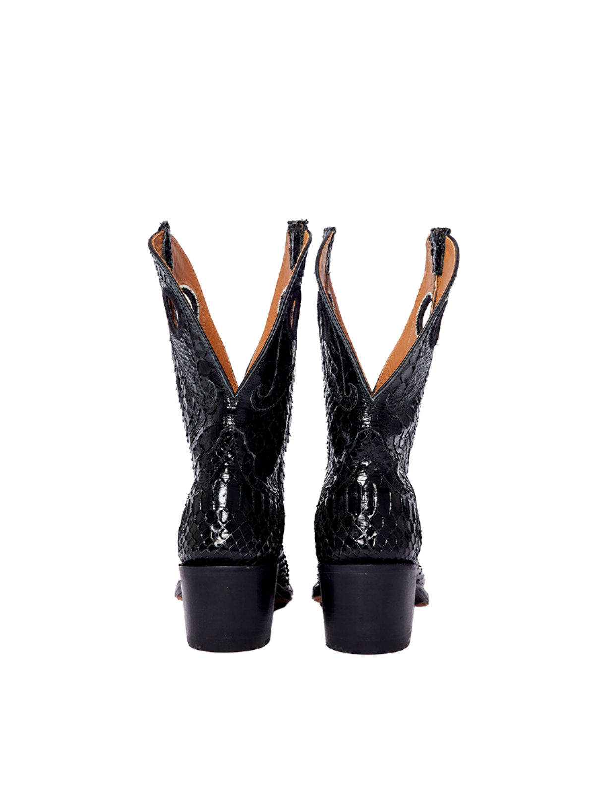 Black Snakeskin Paisley Cutout Snip-Toe Mid Calf Cowgirl Boots