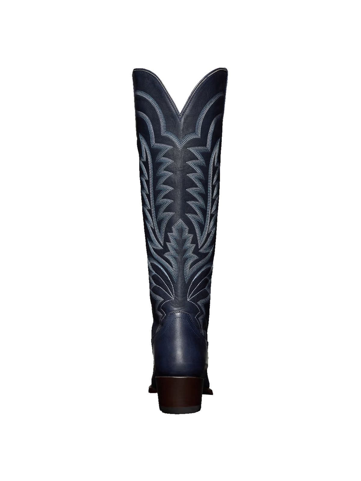 Western Embroidery Almond-Toe Tall Knee High Cowgirl Boots - Navy Blue