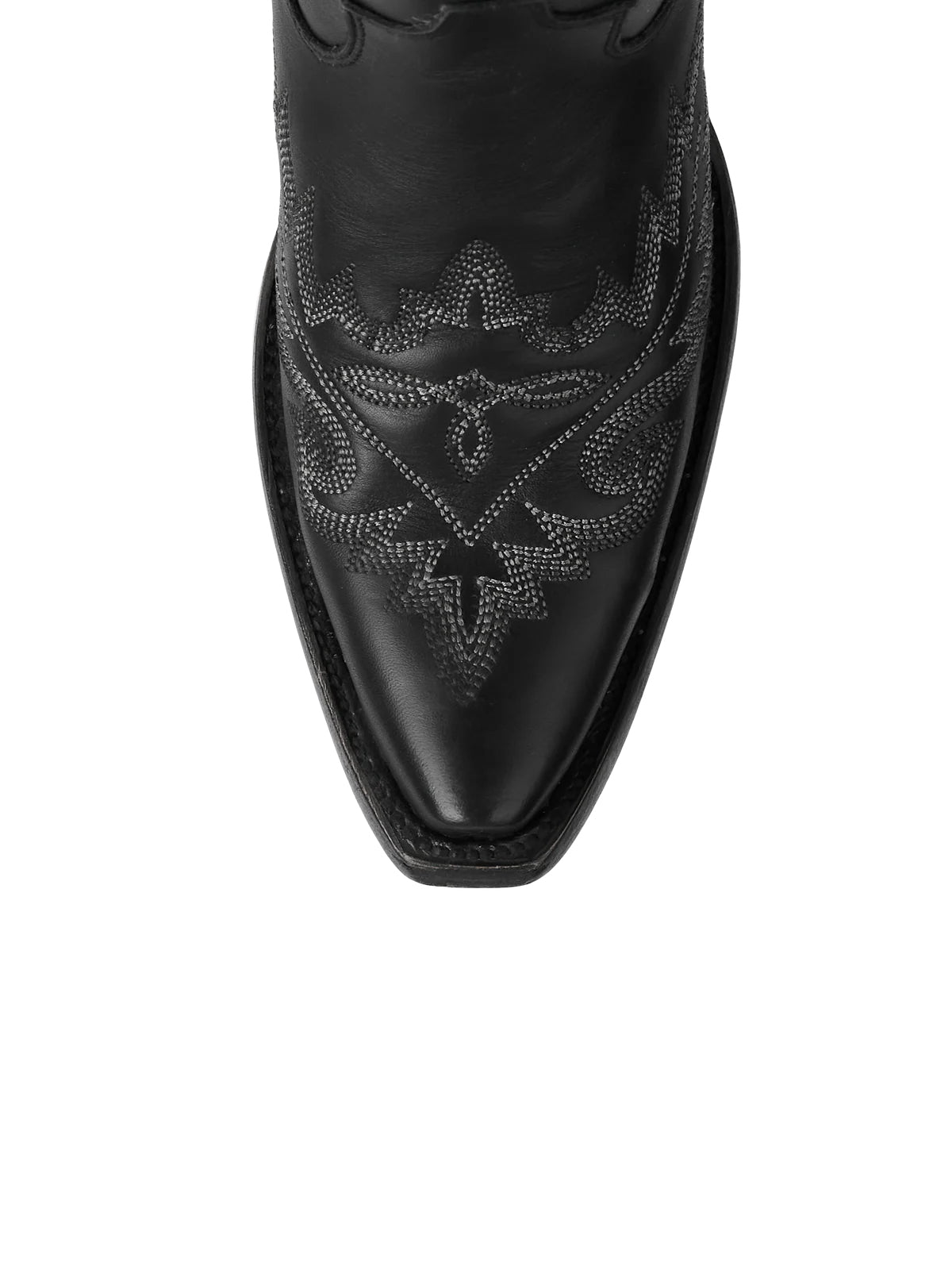 Snip-Toe Embroidery Half-Zip Back Lace-Up Knee High Cowgirl Boots - Black