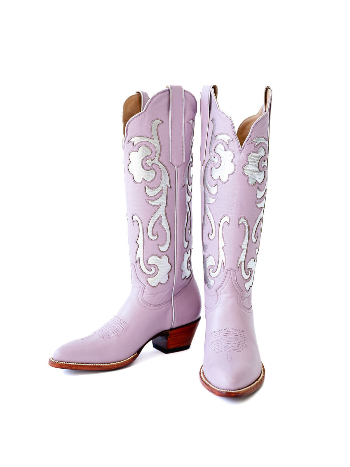Lavender Almond-Toe Inlay Wide Calf Knee High Cowgirl Boots