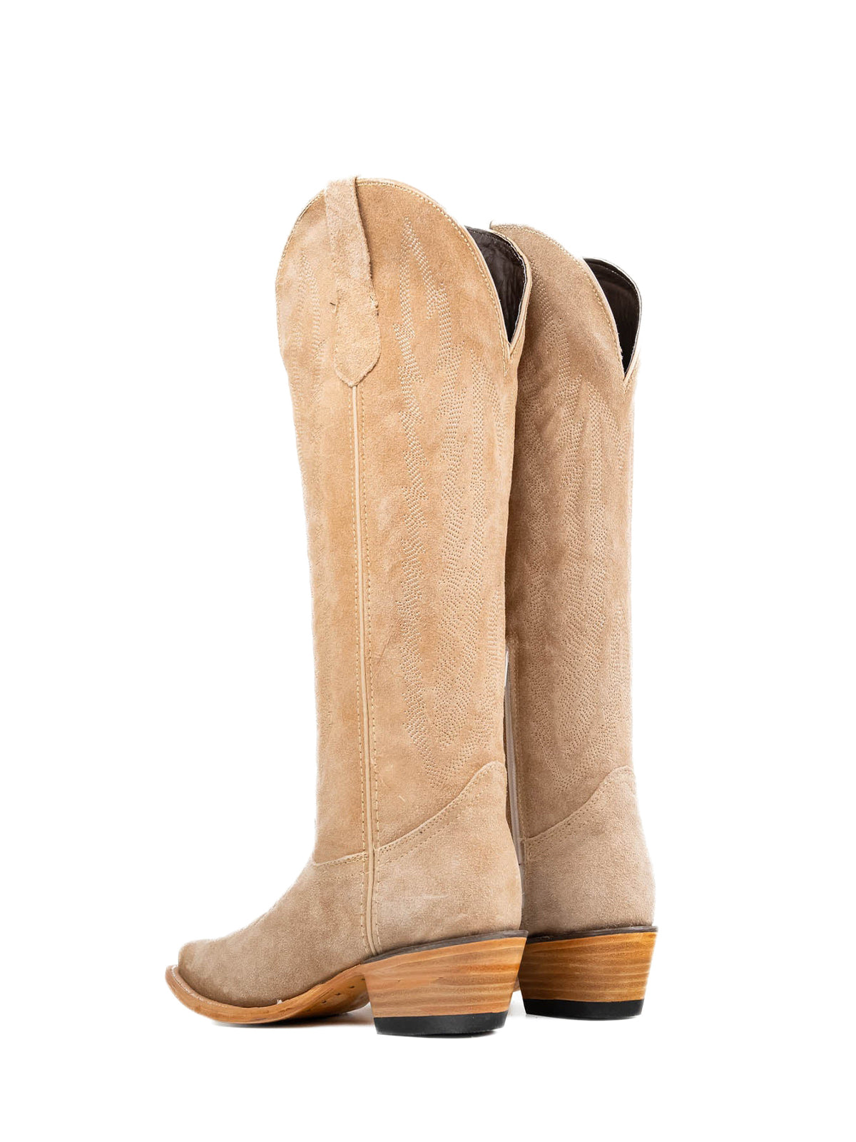 Sand Faux Suede Snip-Toe Embroidery Half-Zip Classic Knee High Cowgirl Boots