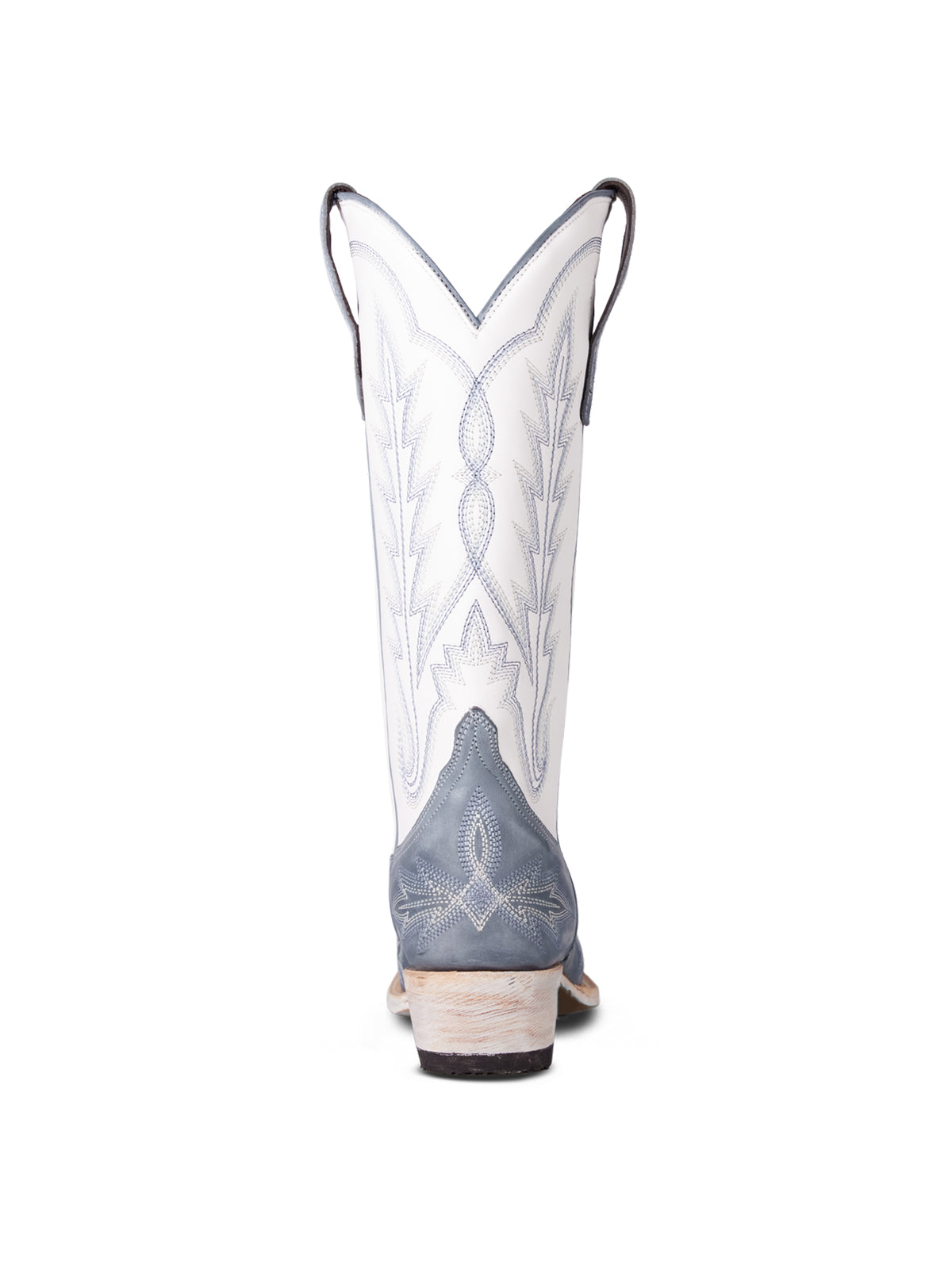 Contrast White And Dusty Blue Snip-Toe Chic Embroidery Mid Calf Cowgirl Boots