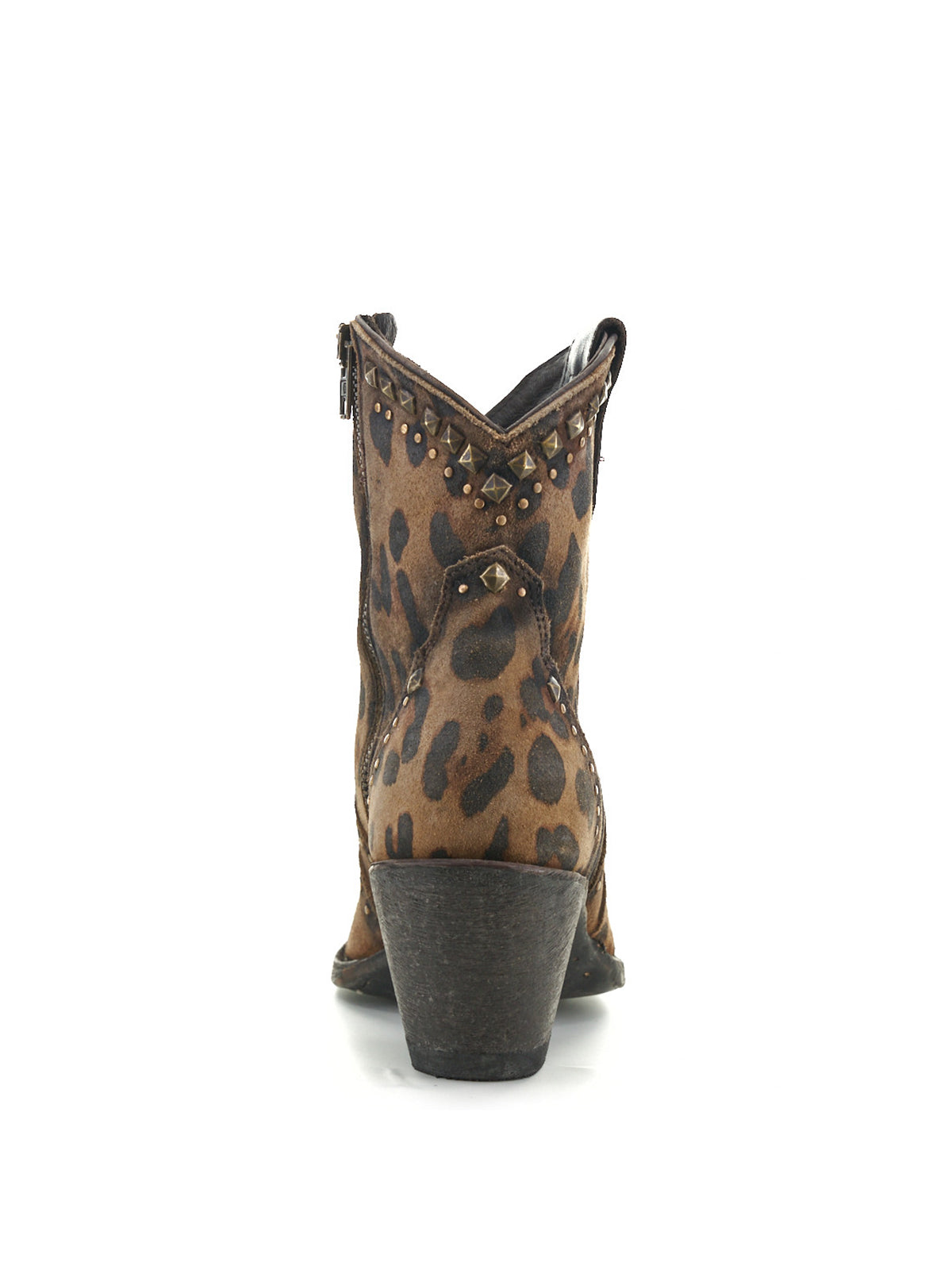 Leopard Print Snip-Toe Studs Full-Zip Ankle Cowgirl Boots