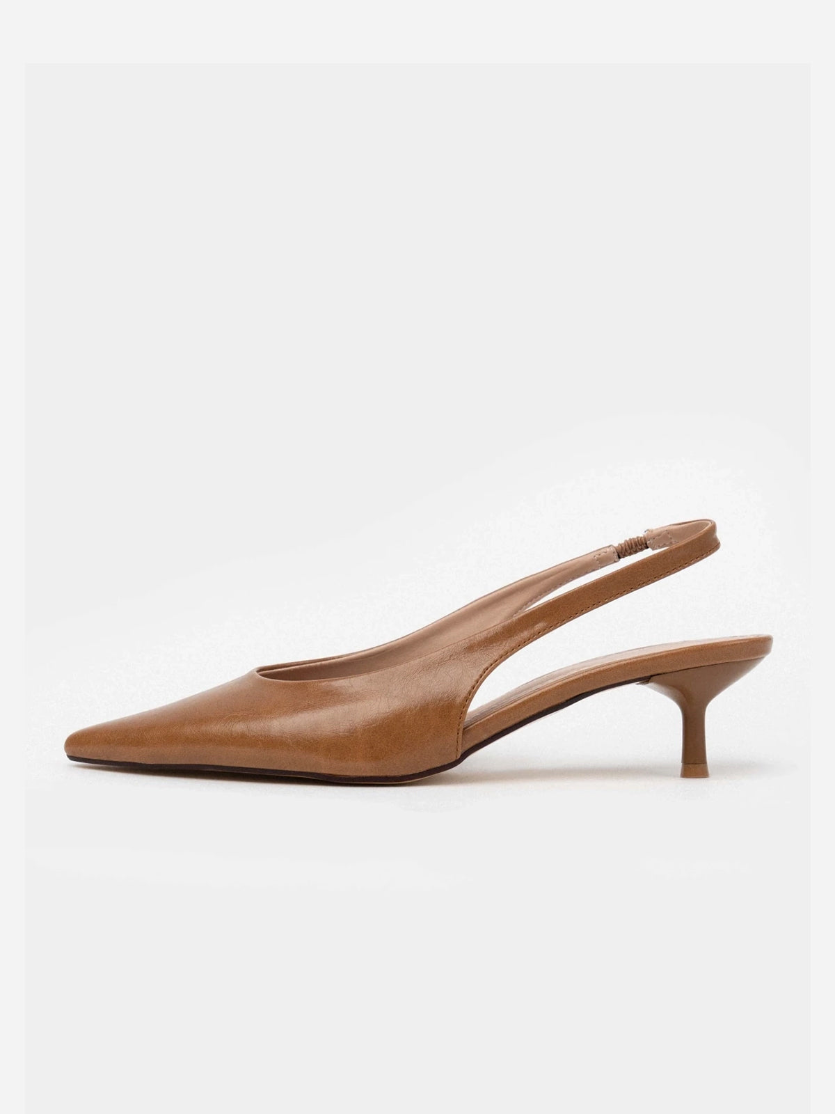 Slingback Pointed-Toe Kitten Heels - Tan