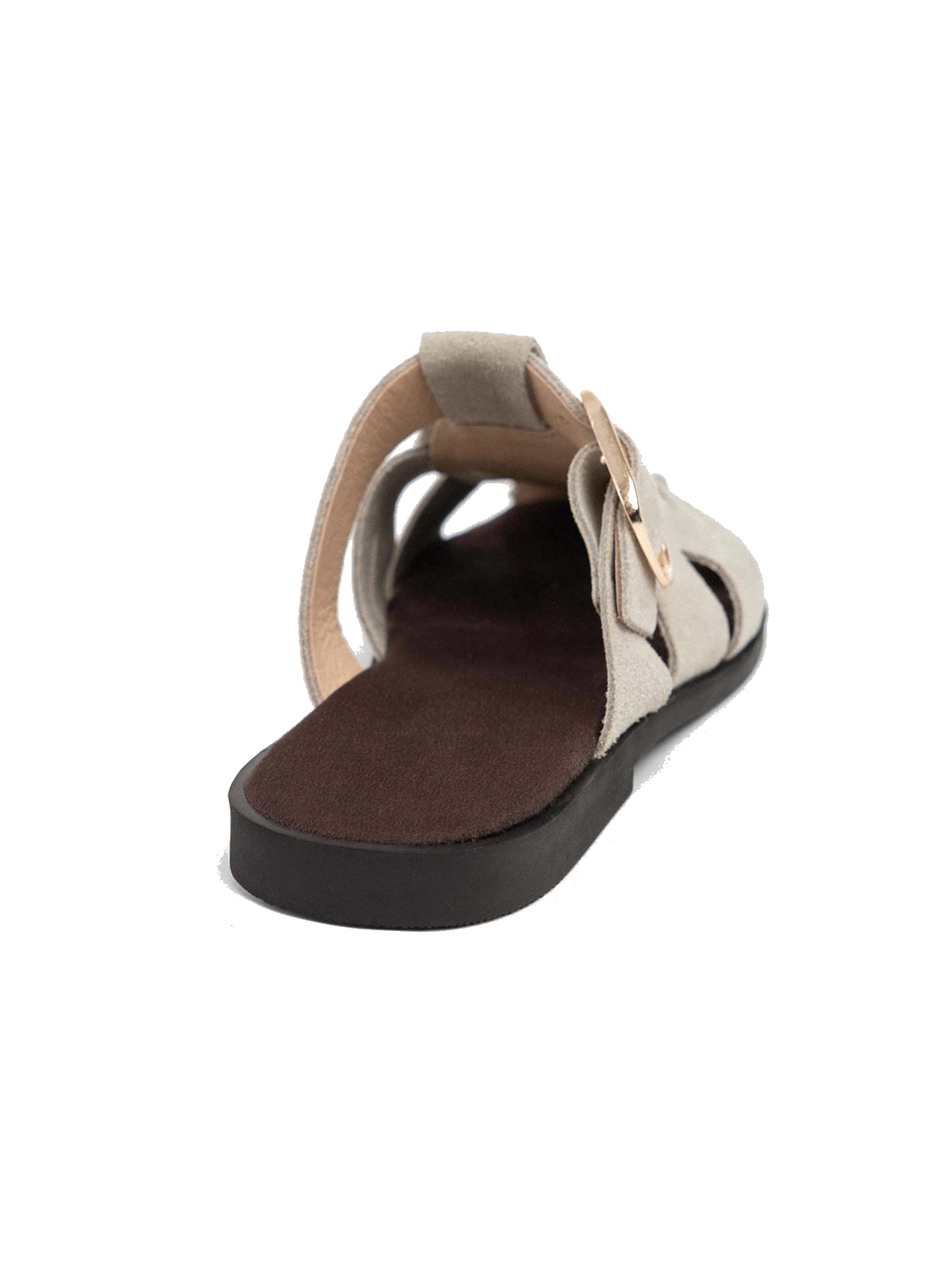 Beige Cow Suede Round-Toe Caged Detail Backless Flats