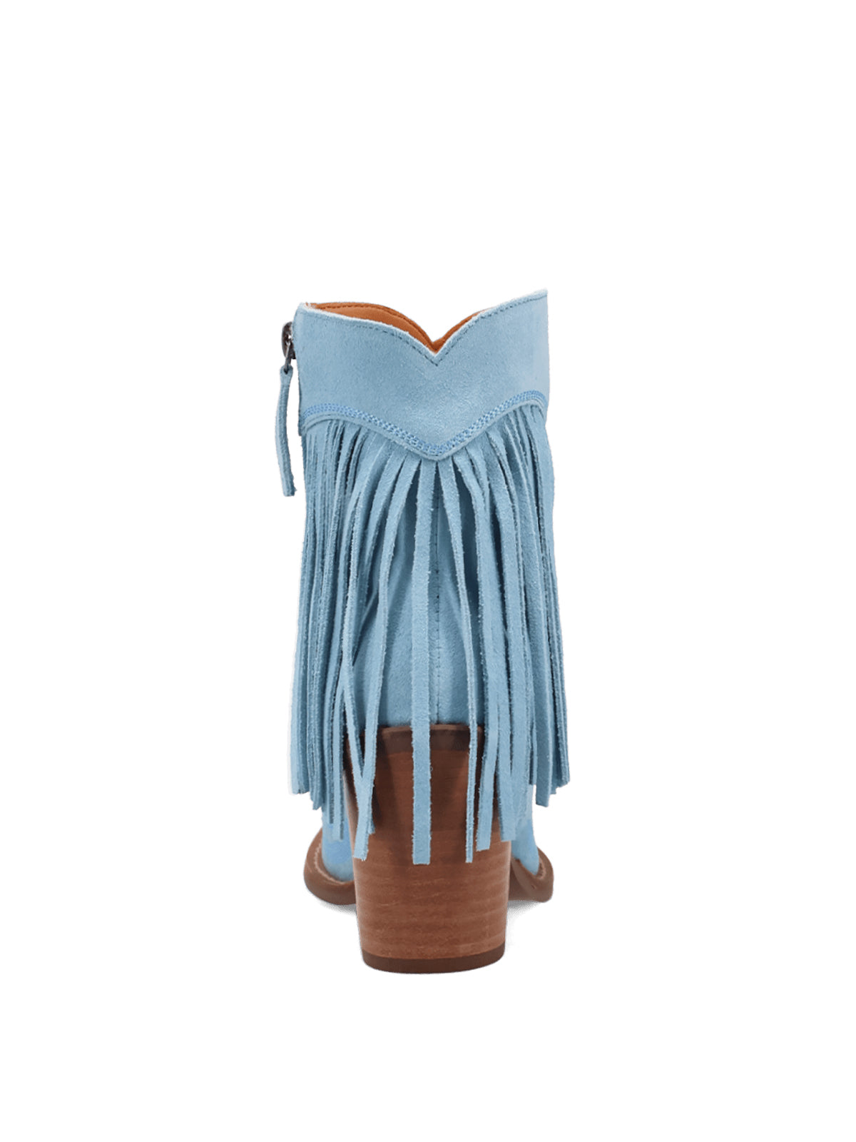 Blue Faux Suede Snip-Toe Back Fringe Full-Zip Ankle Cowgirl Boots