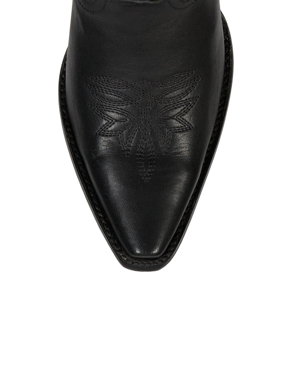 Western Snip-Toe Embroidery Classic Knee High Half-Zip Cowgirl Boots - Black