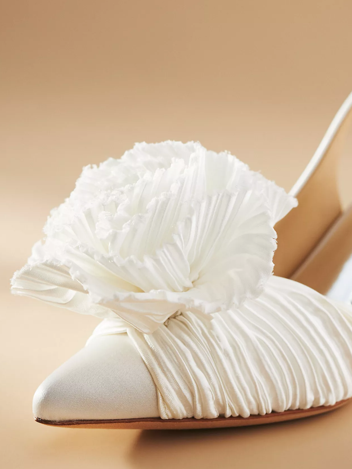 White Satin Pointed-Toe Slingback Pump High Heels With A Blooming Rose