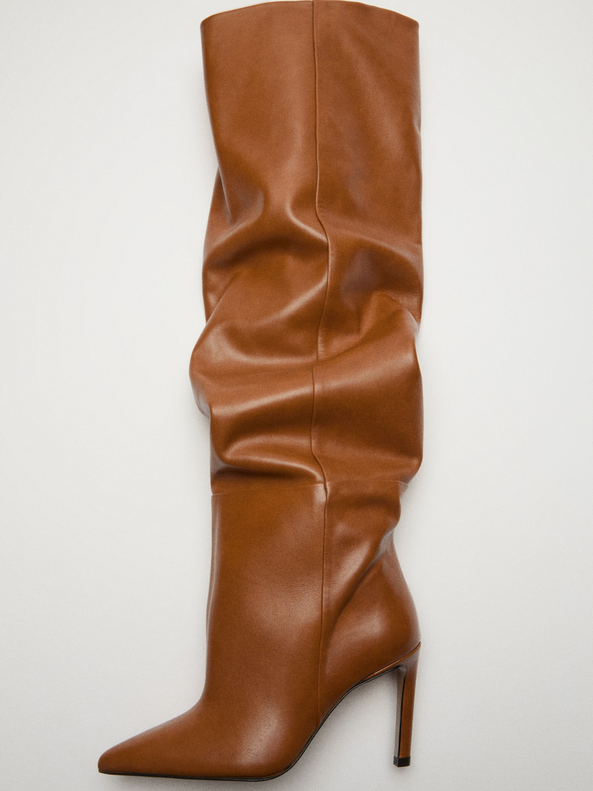 Brown Pointed-Toe Pleat Tall Wide Calf Over-The-Knee Stiletto Boots