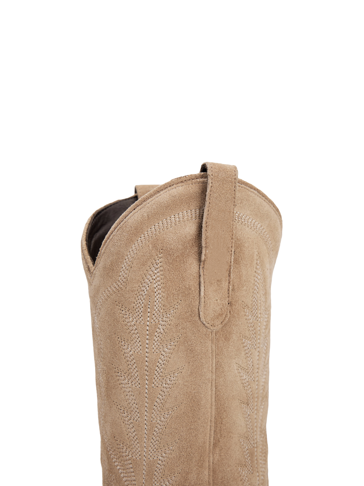 Western Snip-Toe Classic Embroidery Mid Calf Cowgirl Boots - Latte Faux Suede