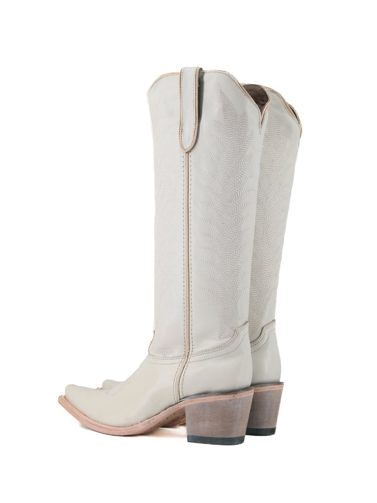 Ivory Snip-Toe Half-Zip Classic Embroidery Knee High Tall Cowgirl Boots