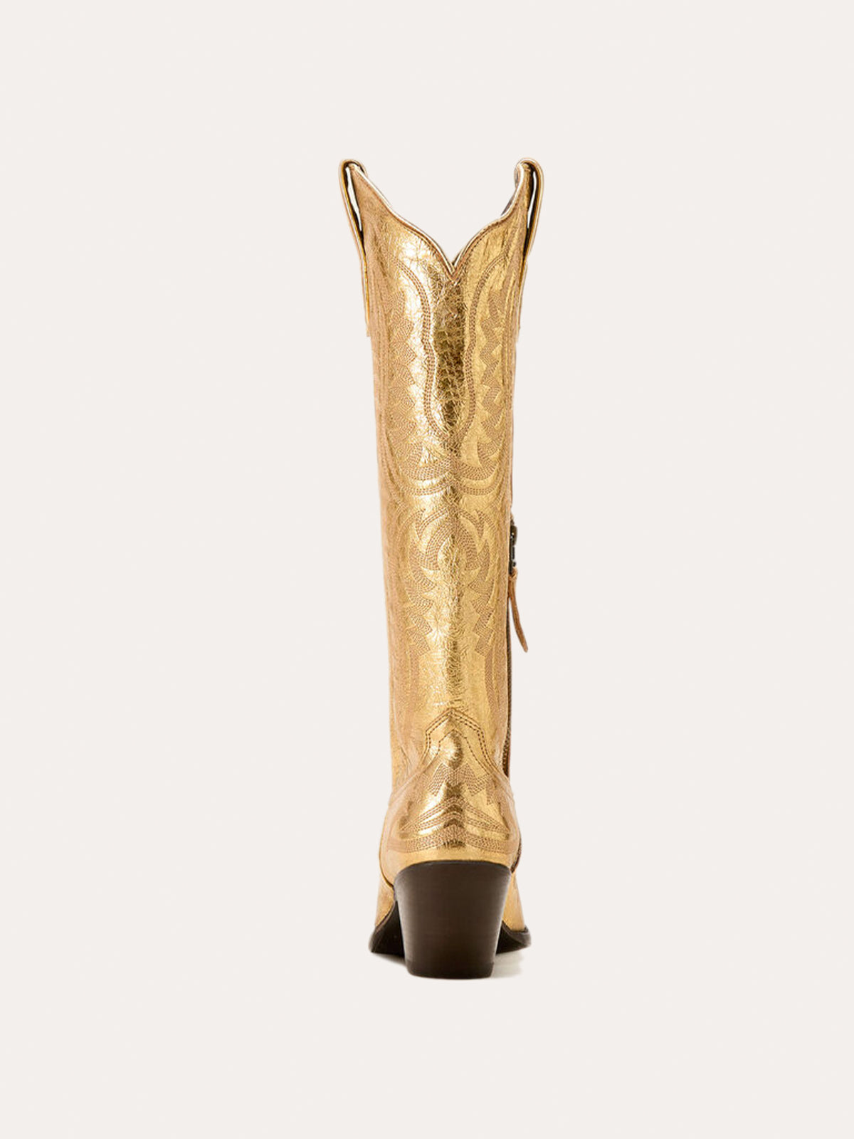 Western Embroidery Tall Snip-Toe Half-Zip Knee High Cowgirl Boots - Metallic Gold
