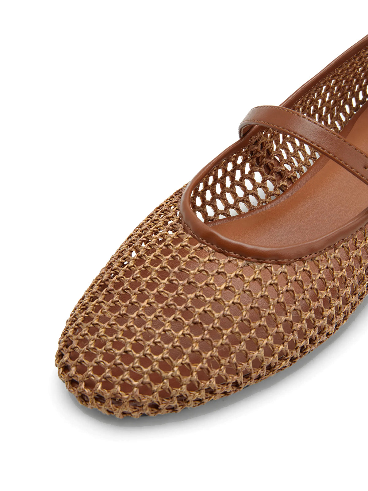 Brown Grass Woven Round-Toe Buckle Mary Jane Chic Flats