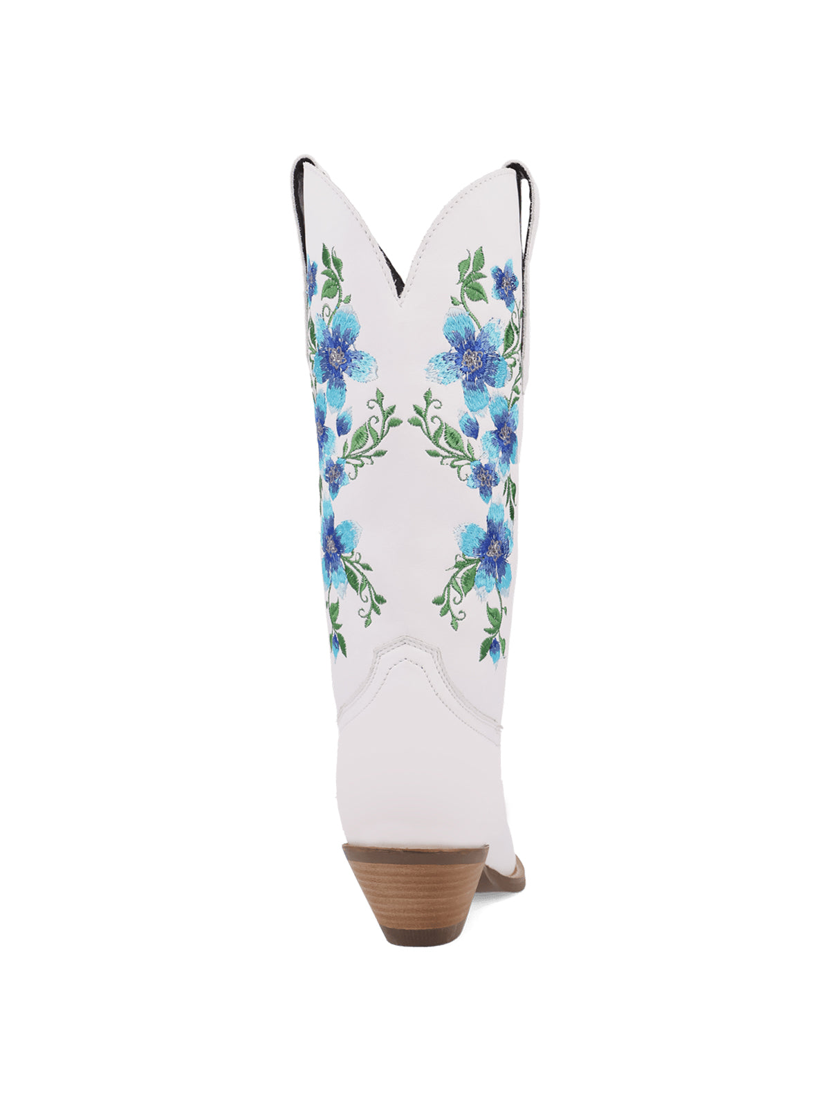 White Snip-Toe Blue Florals Embroidery Chic Mid Calf Cowgirl Boots