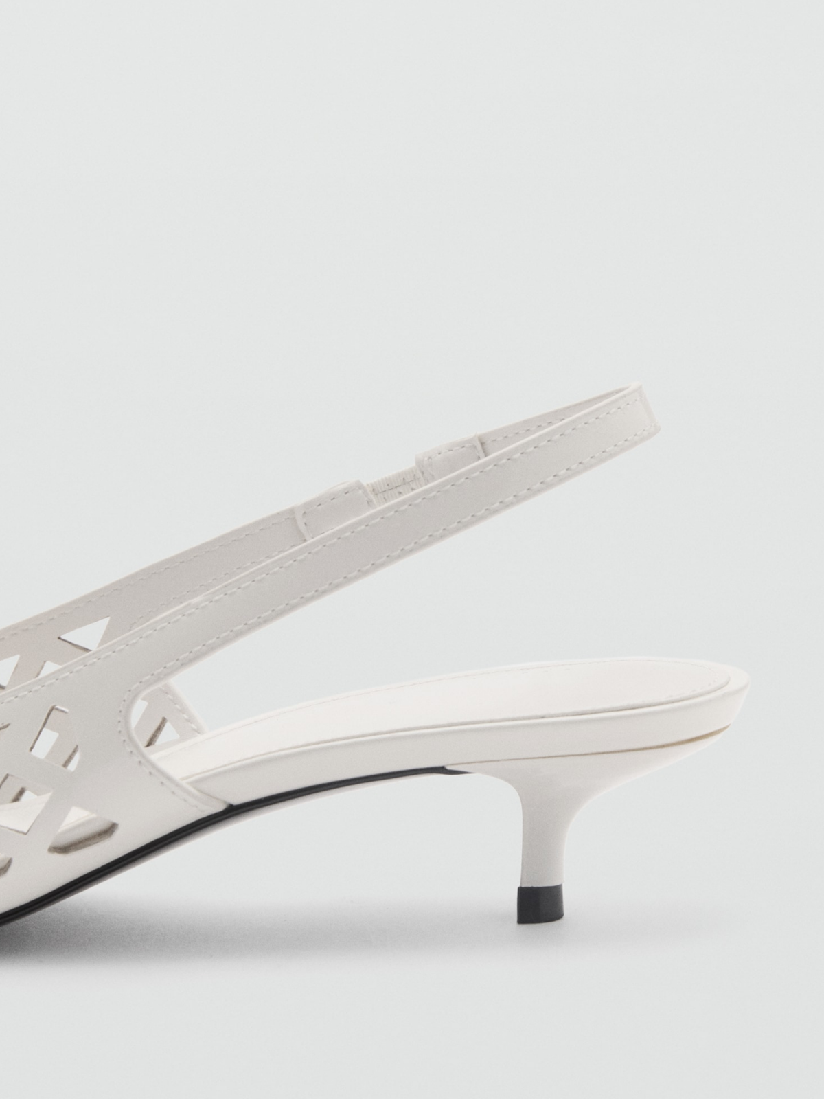 Patent White Pointed-Toe Die-Cut Slingback Kitten Heels