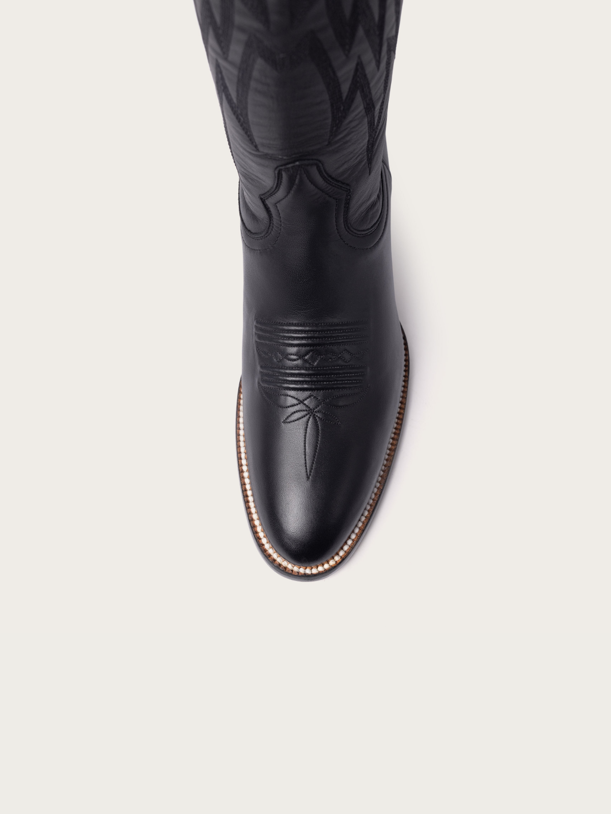 Rainbow Lightning Inlay Stitch Embroidery Almond-Toe Wide Knee High Cowgirl Boots - Black