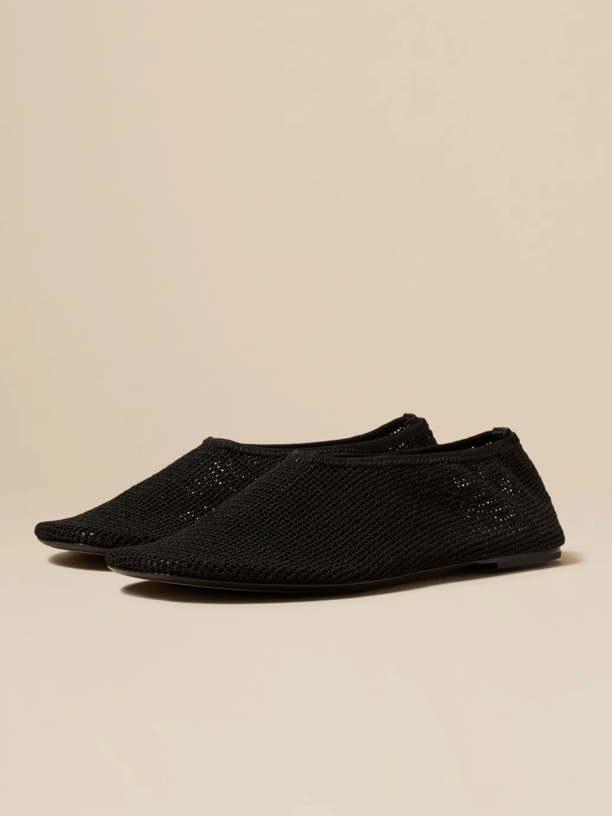 Black Crochet Mesh Round-Toe Slip-On Ballet Flats