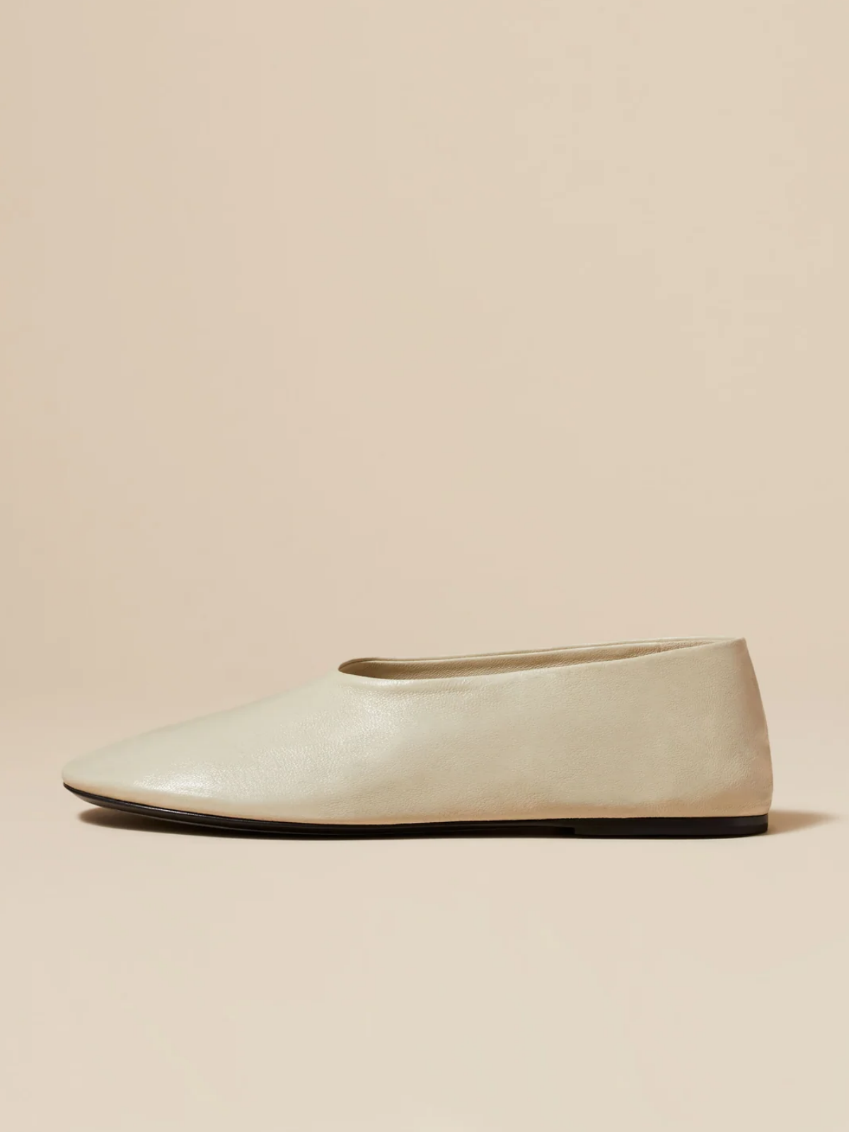 Beige Vegan Leather Round-Toe Slip-On Ballet Flats