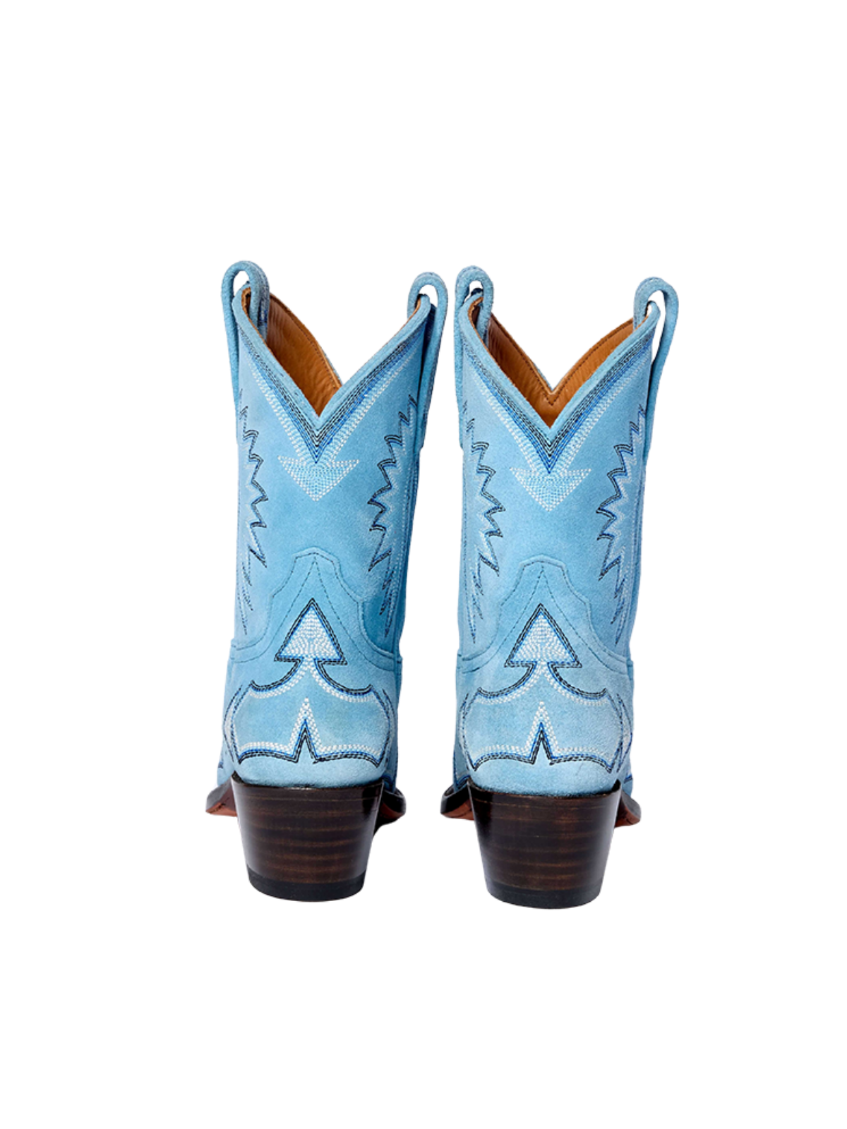 Powder Blue Faux Suede Snip-Toe Embroidery Ankle Cowgirl Boots