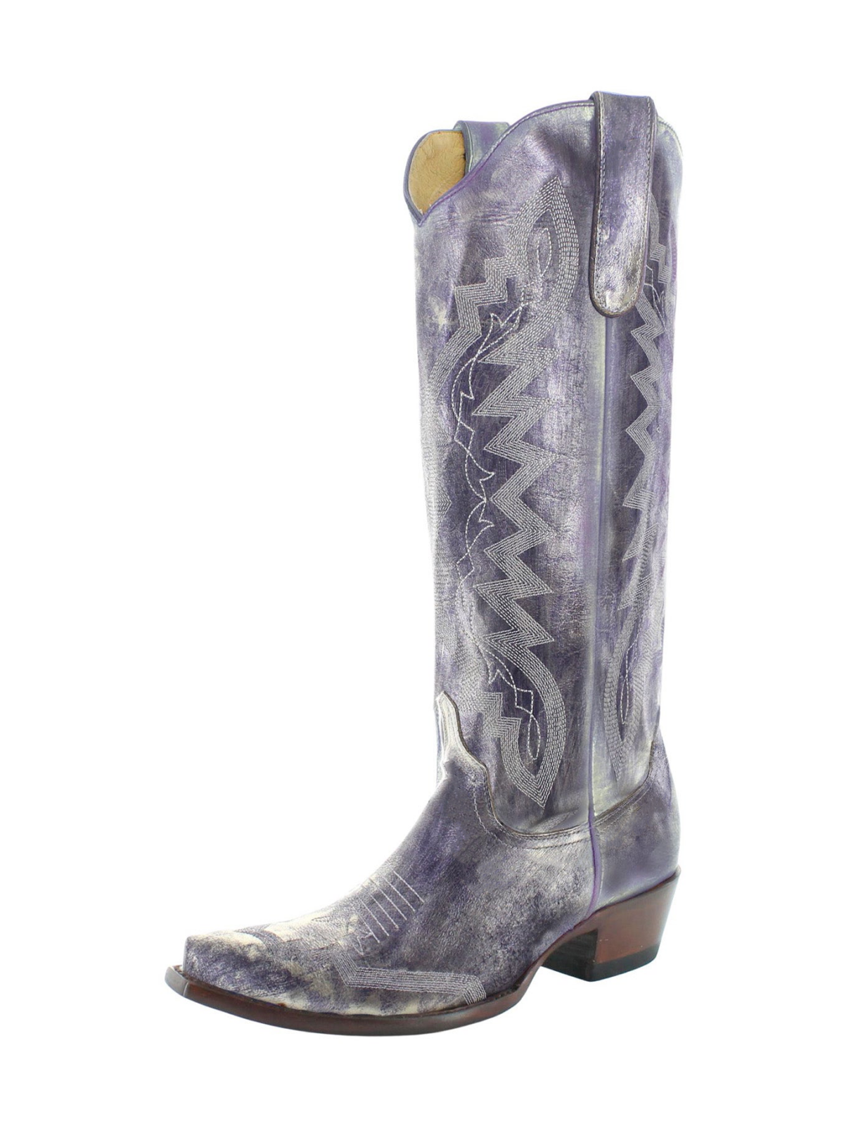 Metallic Lavender Snip-Toe Embroidery Mid Calf Cowgirl Boots