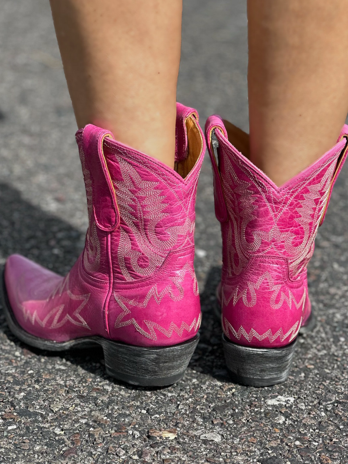 Metallic Snip-Toe Embroidery Ankle Cowgirl Boots - Hot Pink