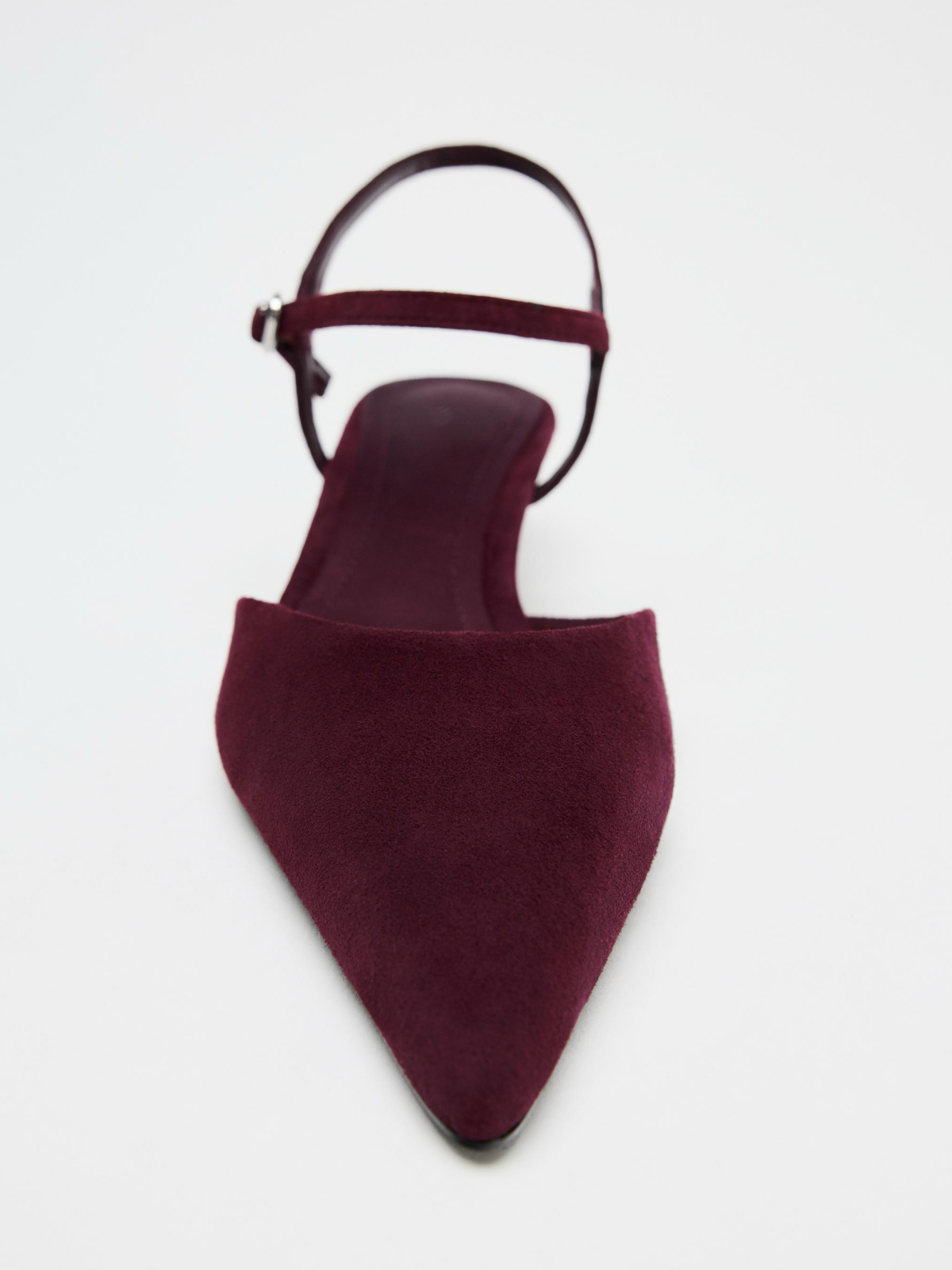 Burgundy Faux Suede Pointed-Toe Slingback Kitten Heels