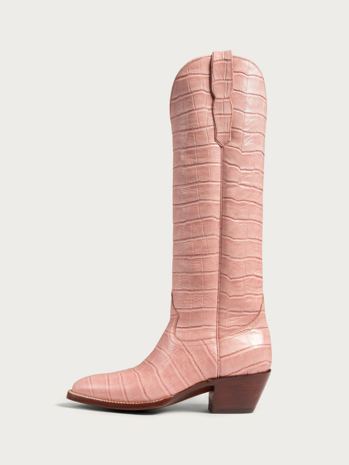 Pink Croco Print Round-Toe Wide Knee High Cowgirl Boots