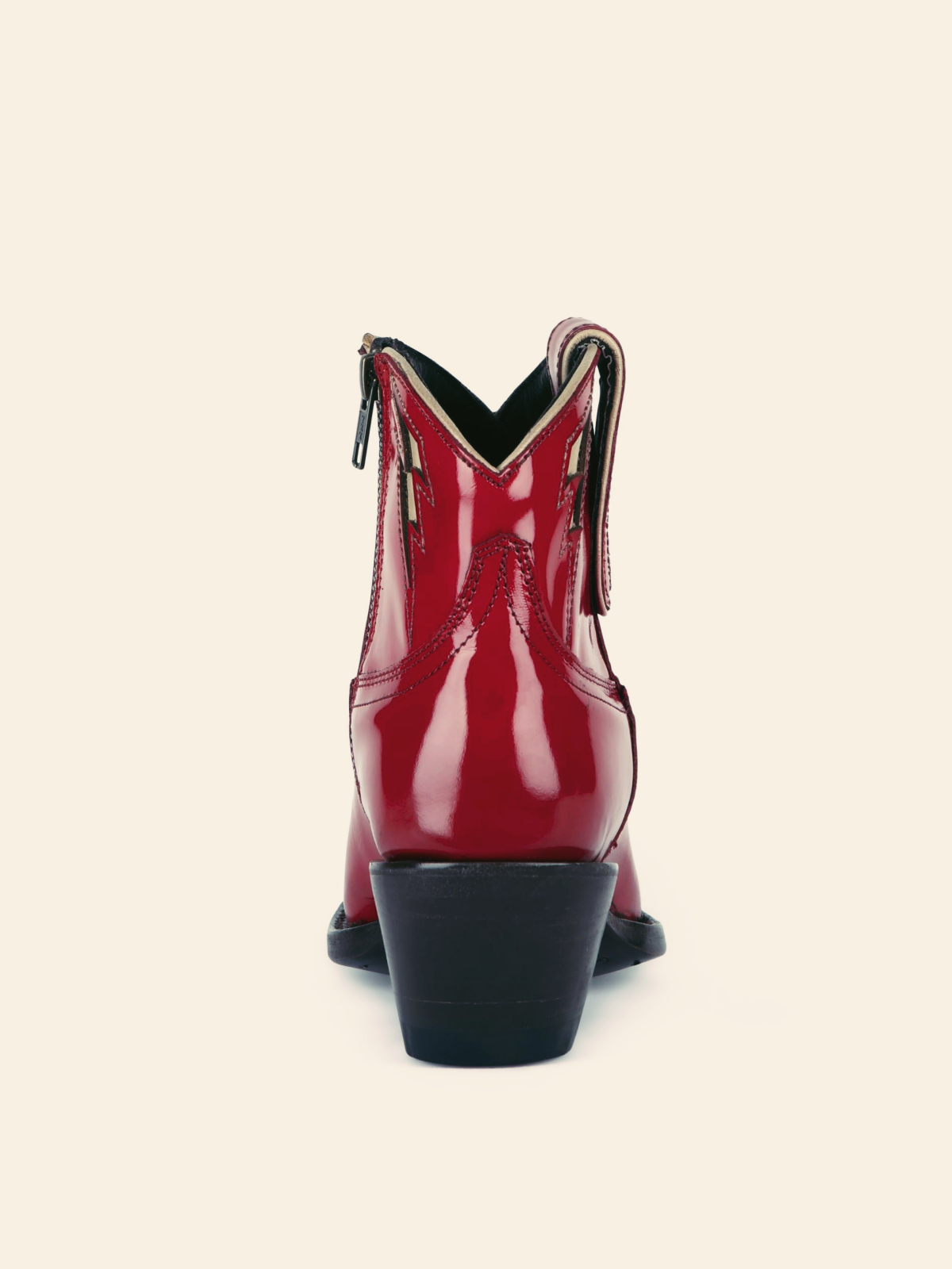 Lightning Inlay Snip-Toe Full-Zip Ankle Booties - Red Patent