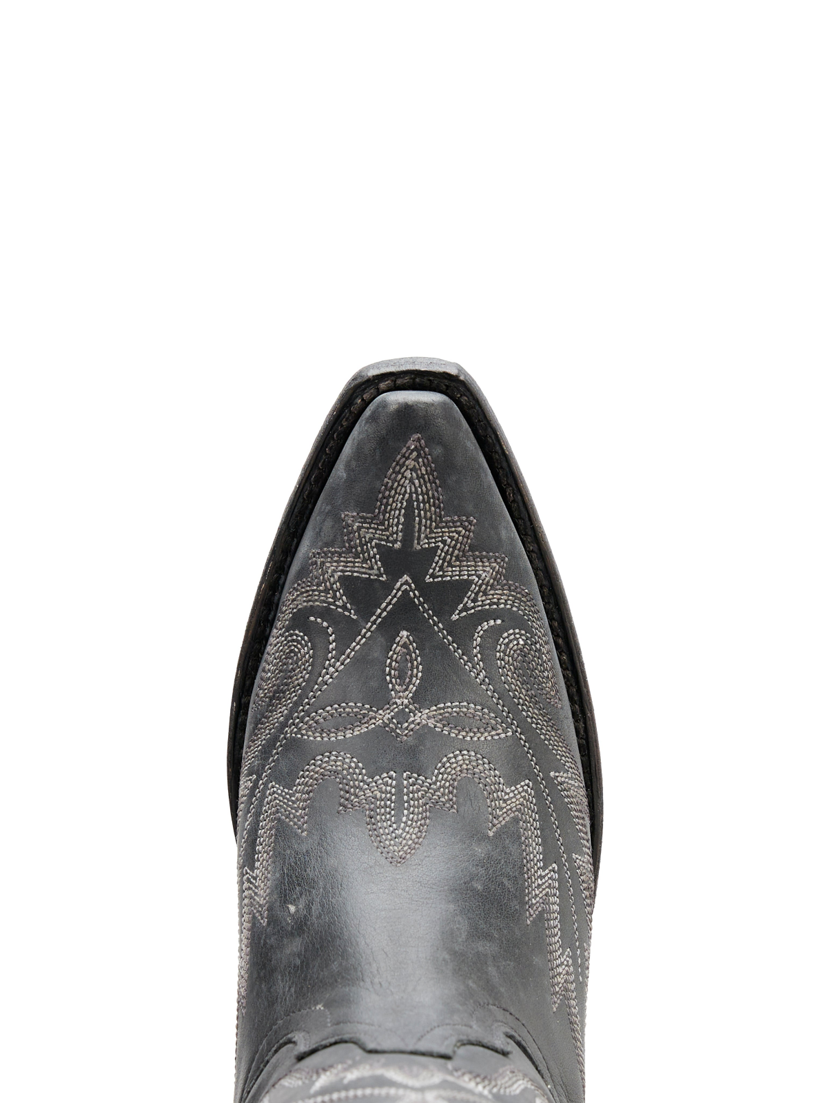 Western Snip-Toe Classic Embroidery Mid Calf Cowgirl Boots - Distressed Black