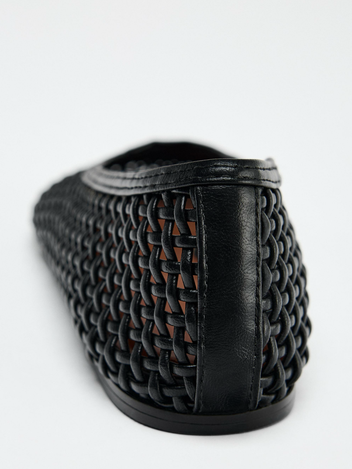 Black Woven Round-Toe Slip-On Ballet Flats