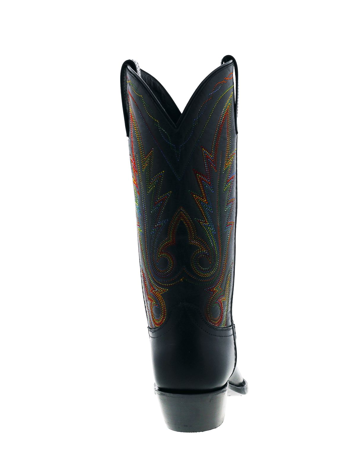 Black Snip-Toe Leaf Embroidery Wide Mid Calf Tall Cowgirl Boots