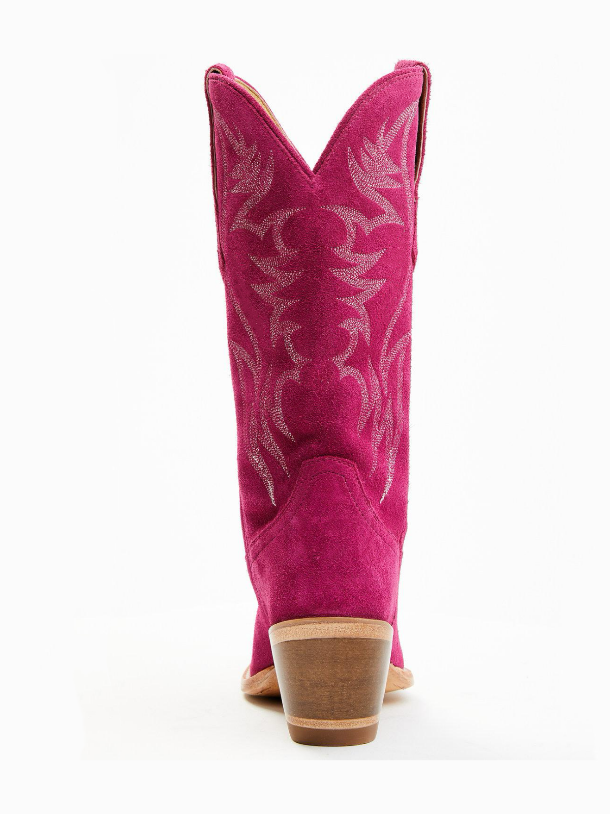 Faux Suede Wings Embroidery Pointed-Toe Mid Calf Cowgirl Boots - Fuchsia