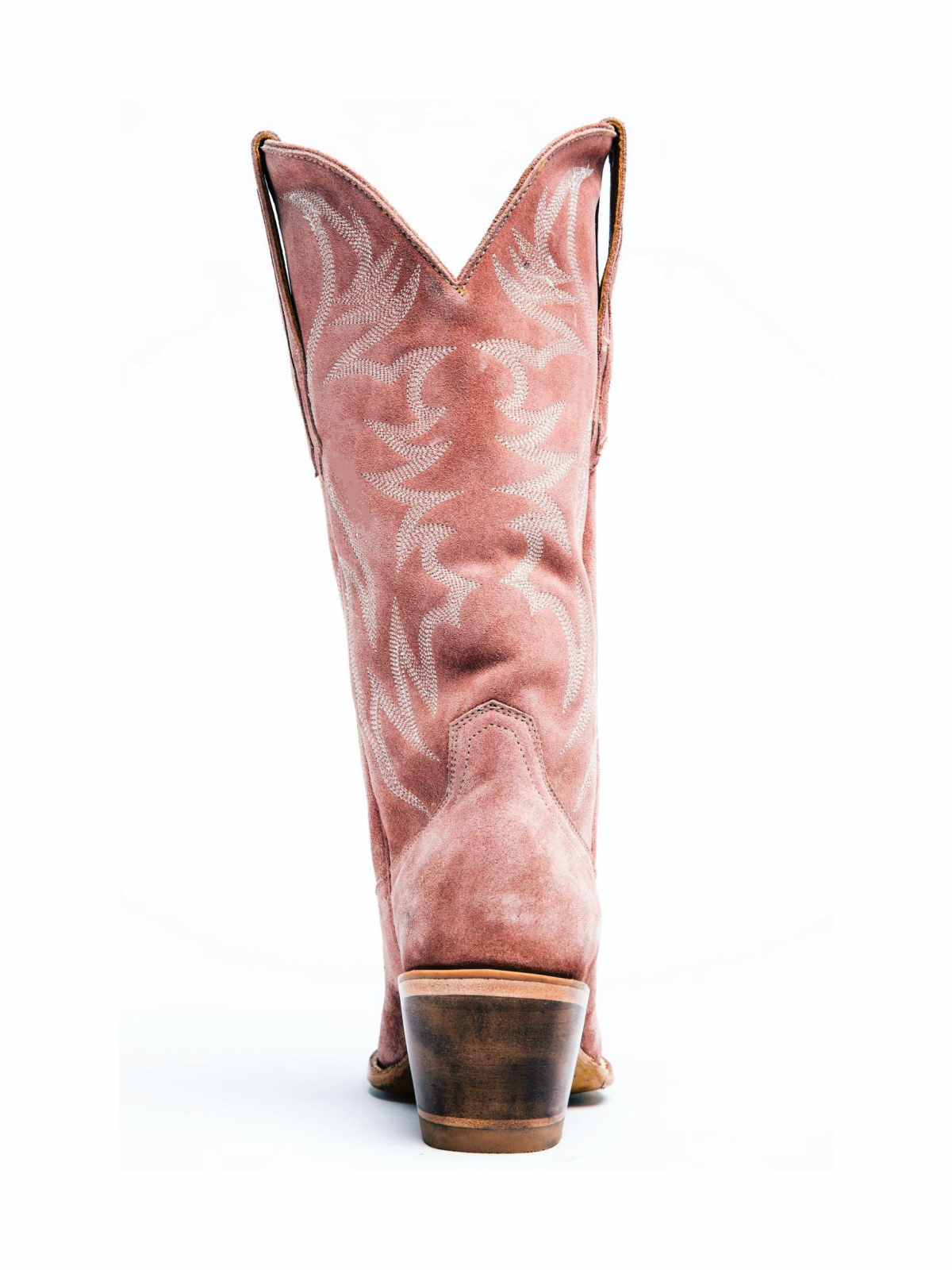 Faux Suede Wings Embroidery Pointed-Toe Mid Calf Cowgirl Boots - Blush Pink