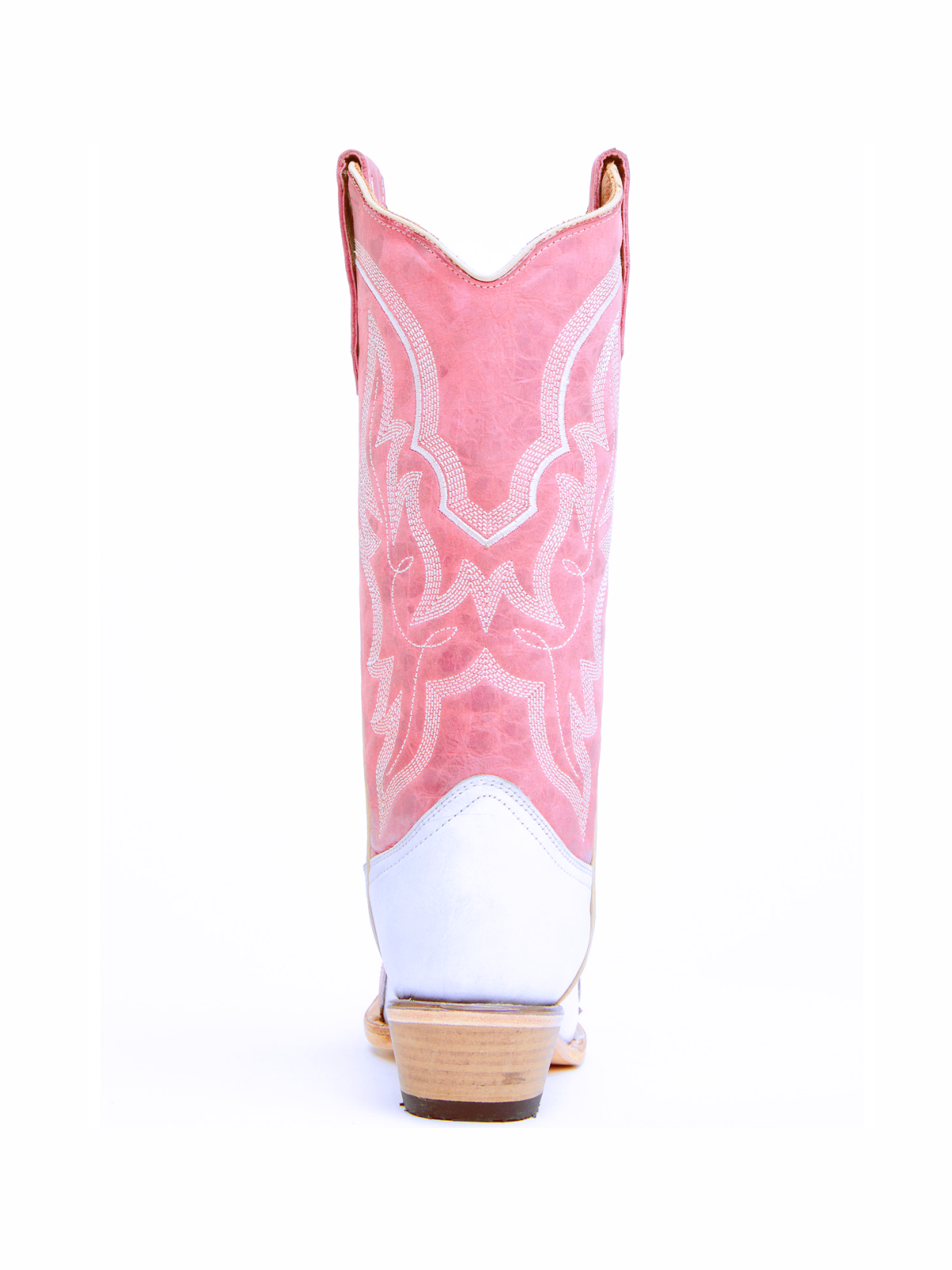 Contrast White And Pink Applique Embroidery Snip-Toe Wide Mid Calf Tall Cowgirl Boots