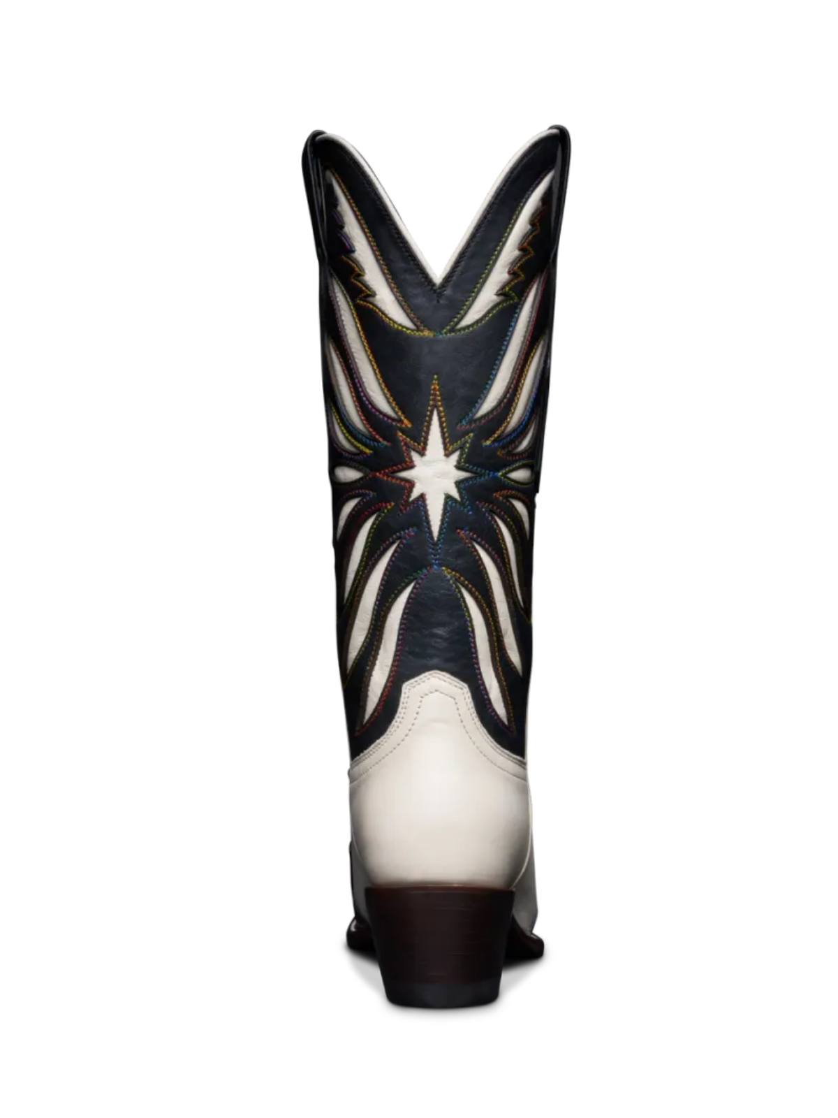 Contrast Black And Ivory Inlay Applique Snip-Toe Embroidery Wide Knee High Western Boots