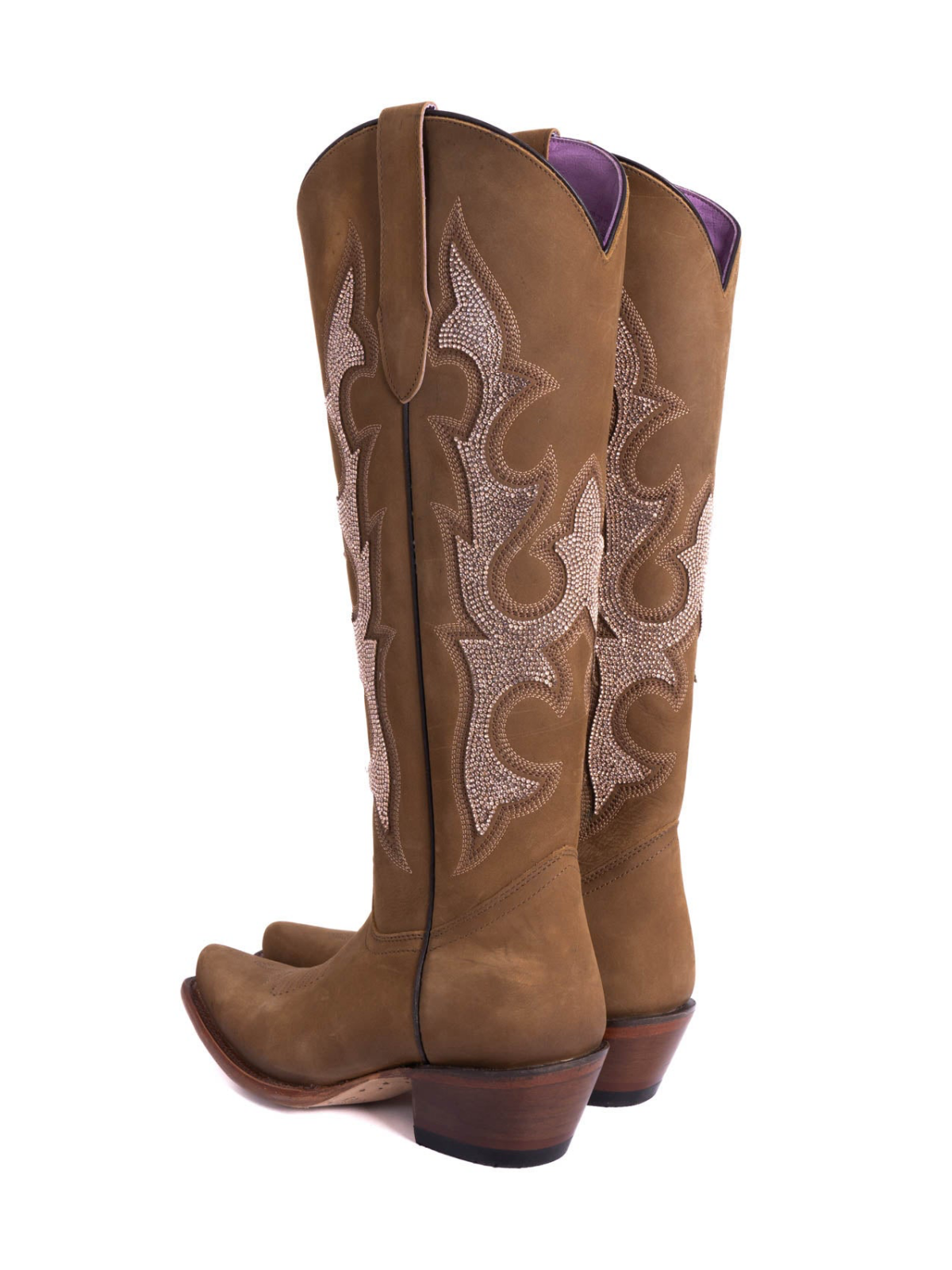 Honey Rhinestone Embroidery Snip-Toe Half-Zip Knee High Tall Cowgirl Boots